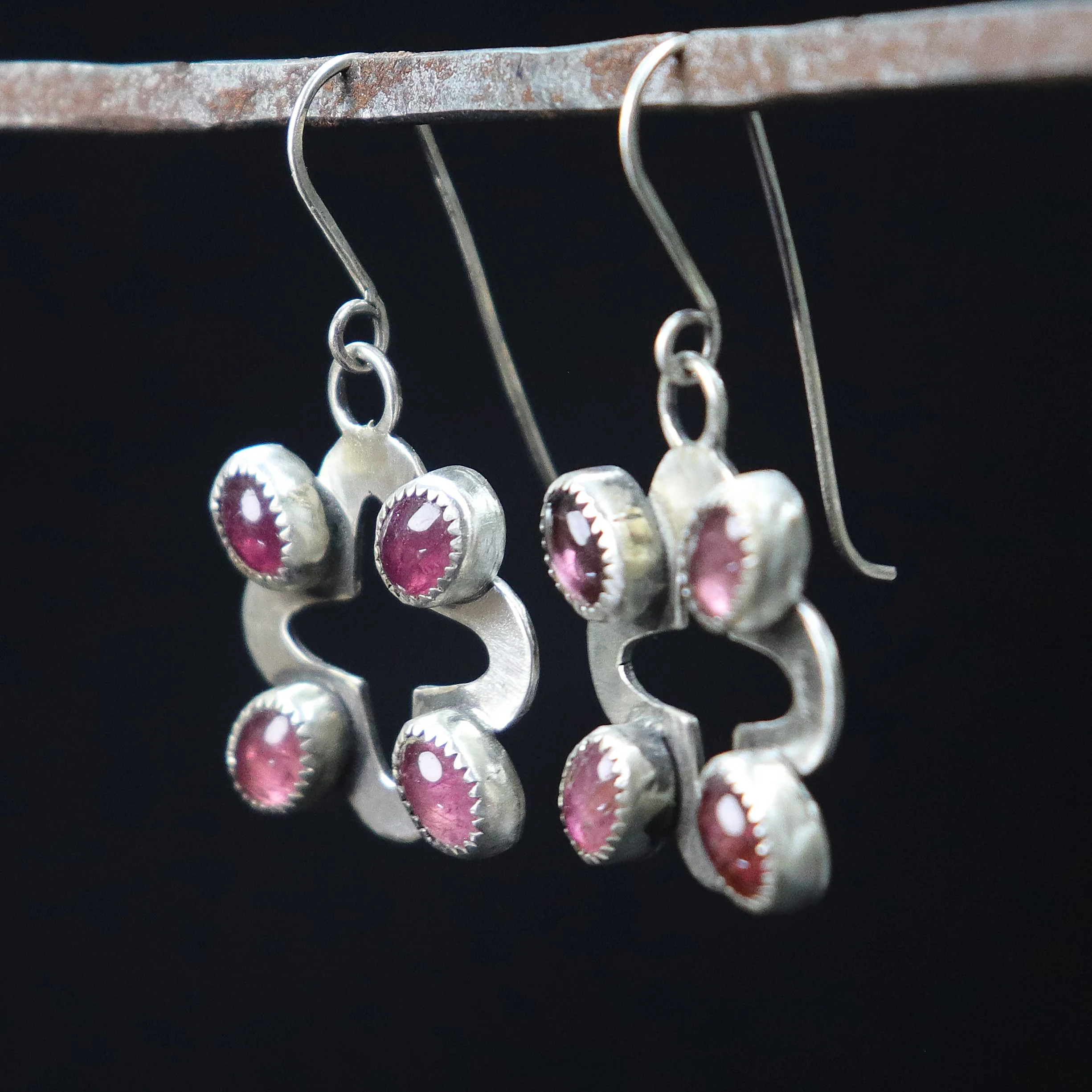 Open Quatrefoil with pink Tourmaline Earrings-2.jpg