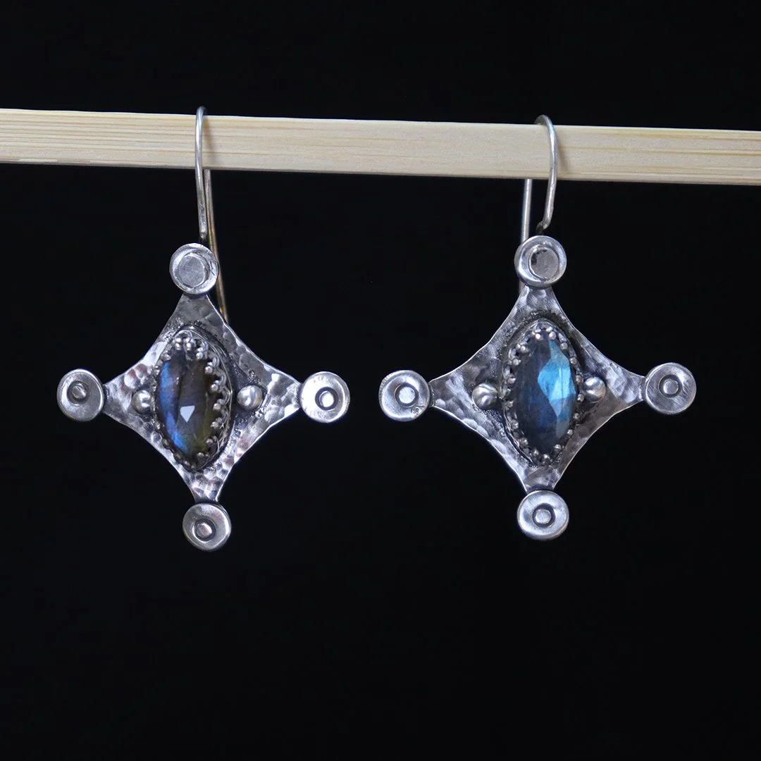 Sterling silver earrings with marquise labradorite stones