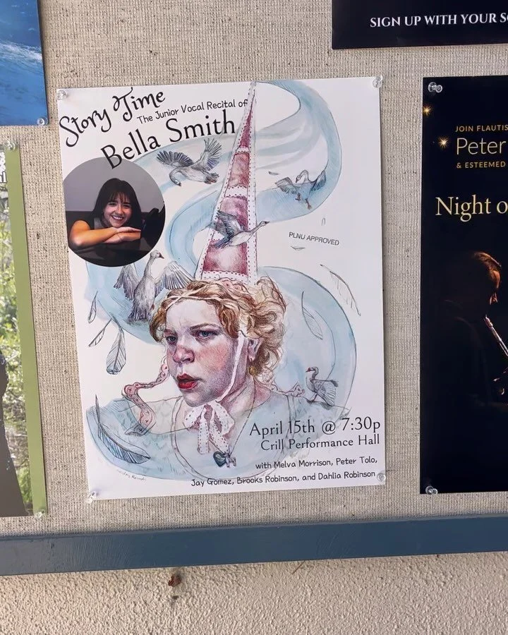 AHH! My Senior Voice Recital is in one week!! I would love it if you could be there! 
Tuesday, April 15th, at 7:30pm in Crill Performance hall at PLNU! 
The theme “Story Time” reflects tales of love, loss and adventure that are represent