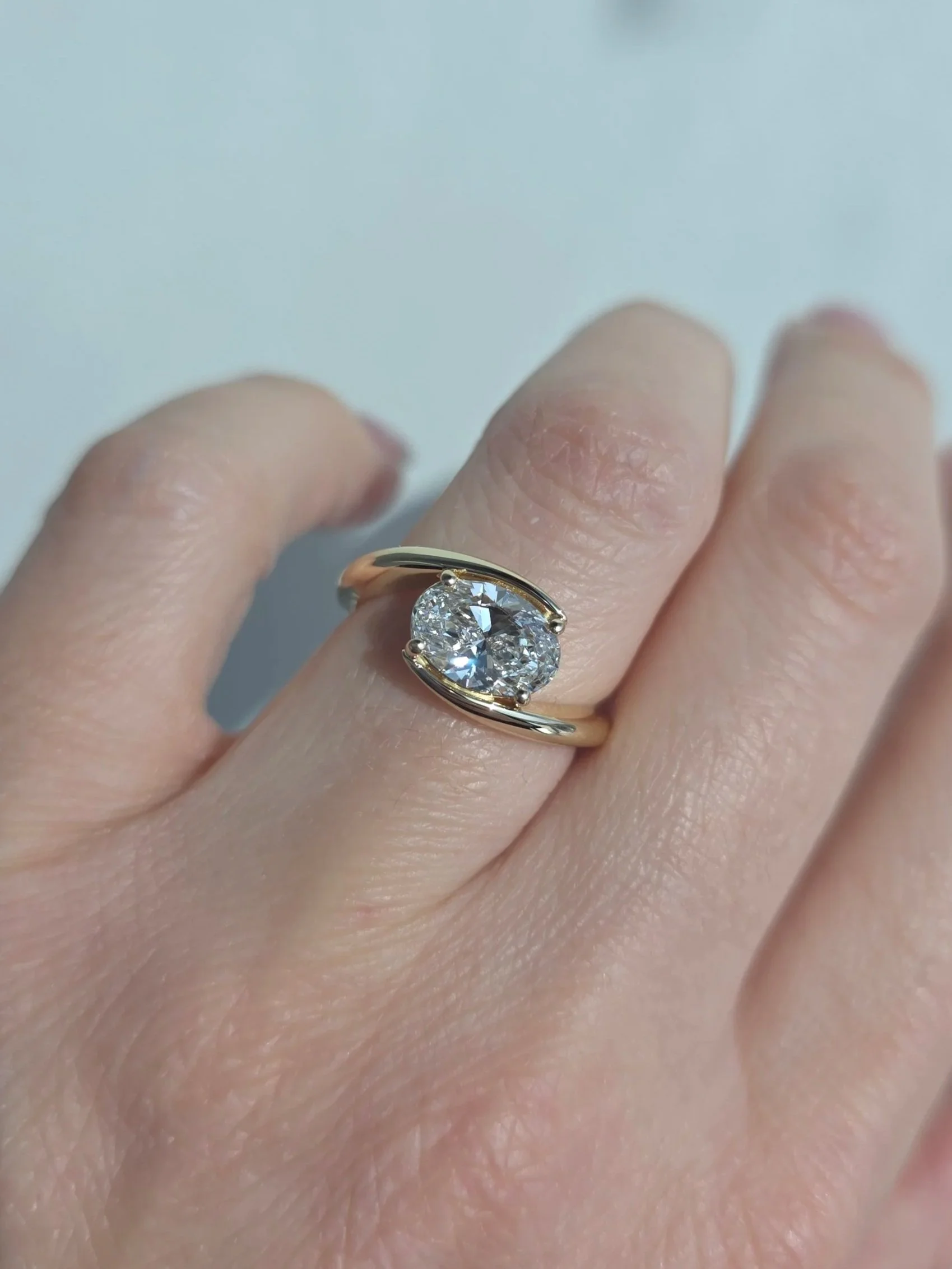 East west bypass oval solitaire in yellow gold
[engagement]