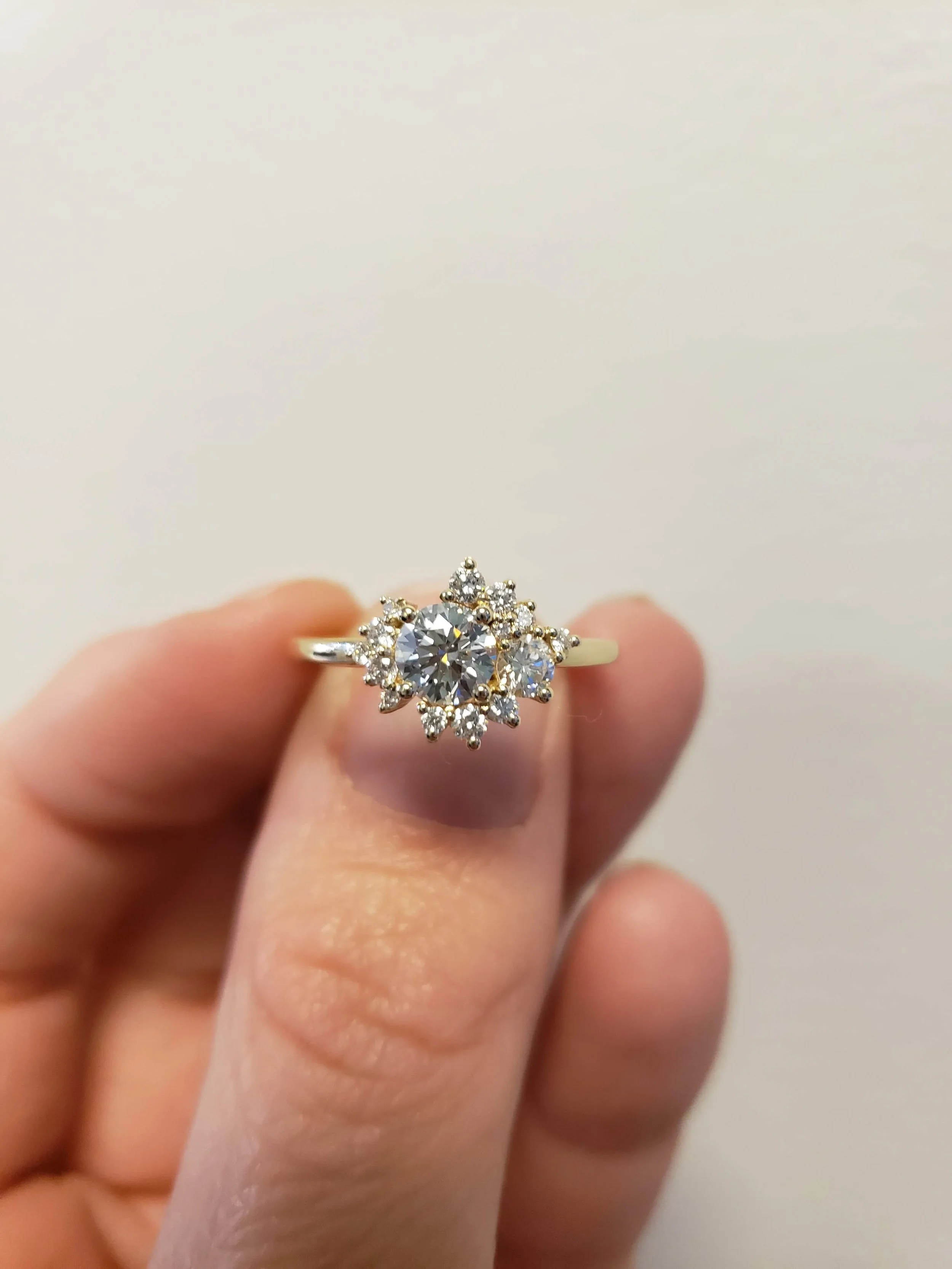 Cluster set yellow gold engagement ring