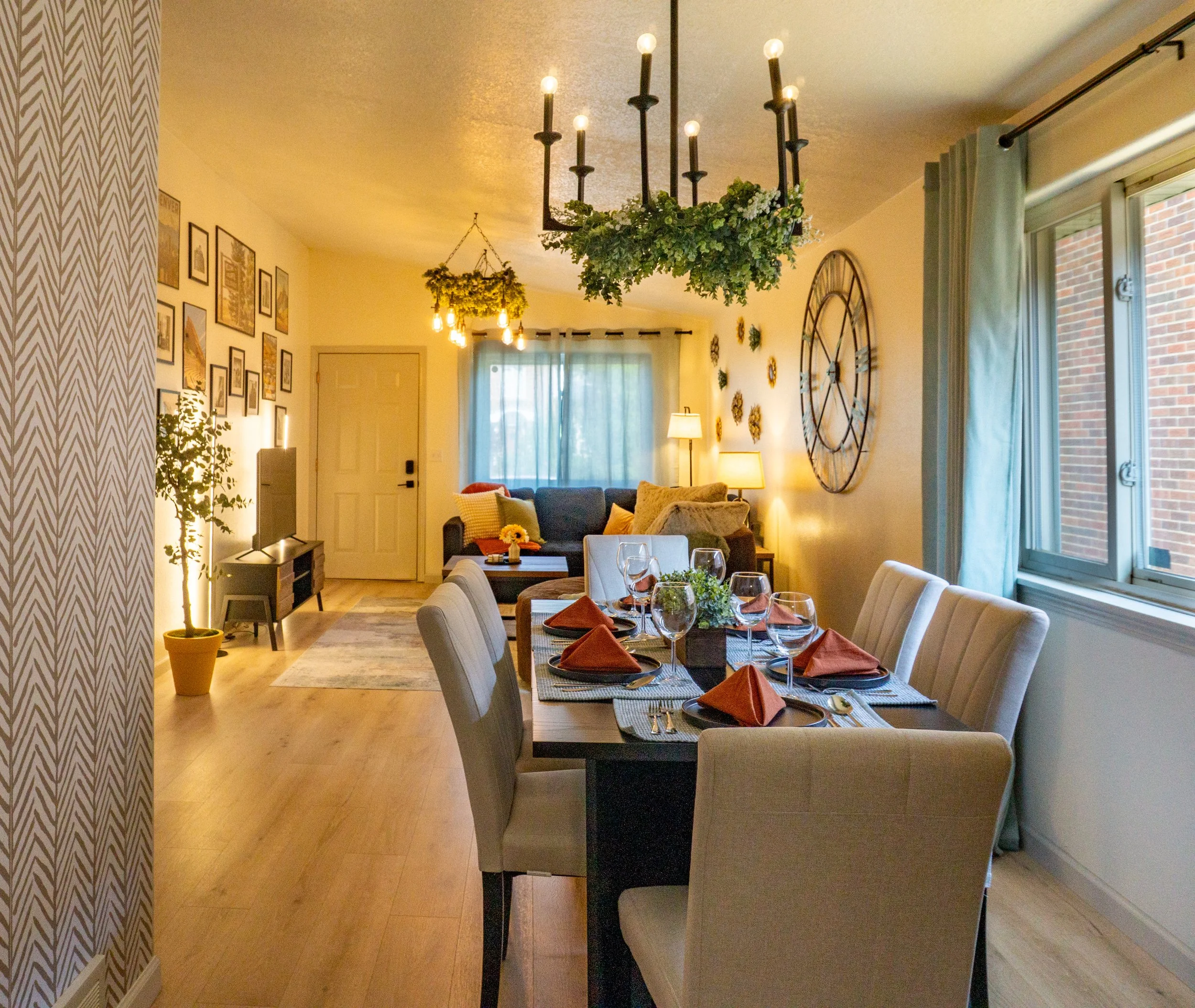 Cozy AirBnB with dining table and living room.