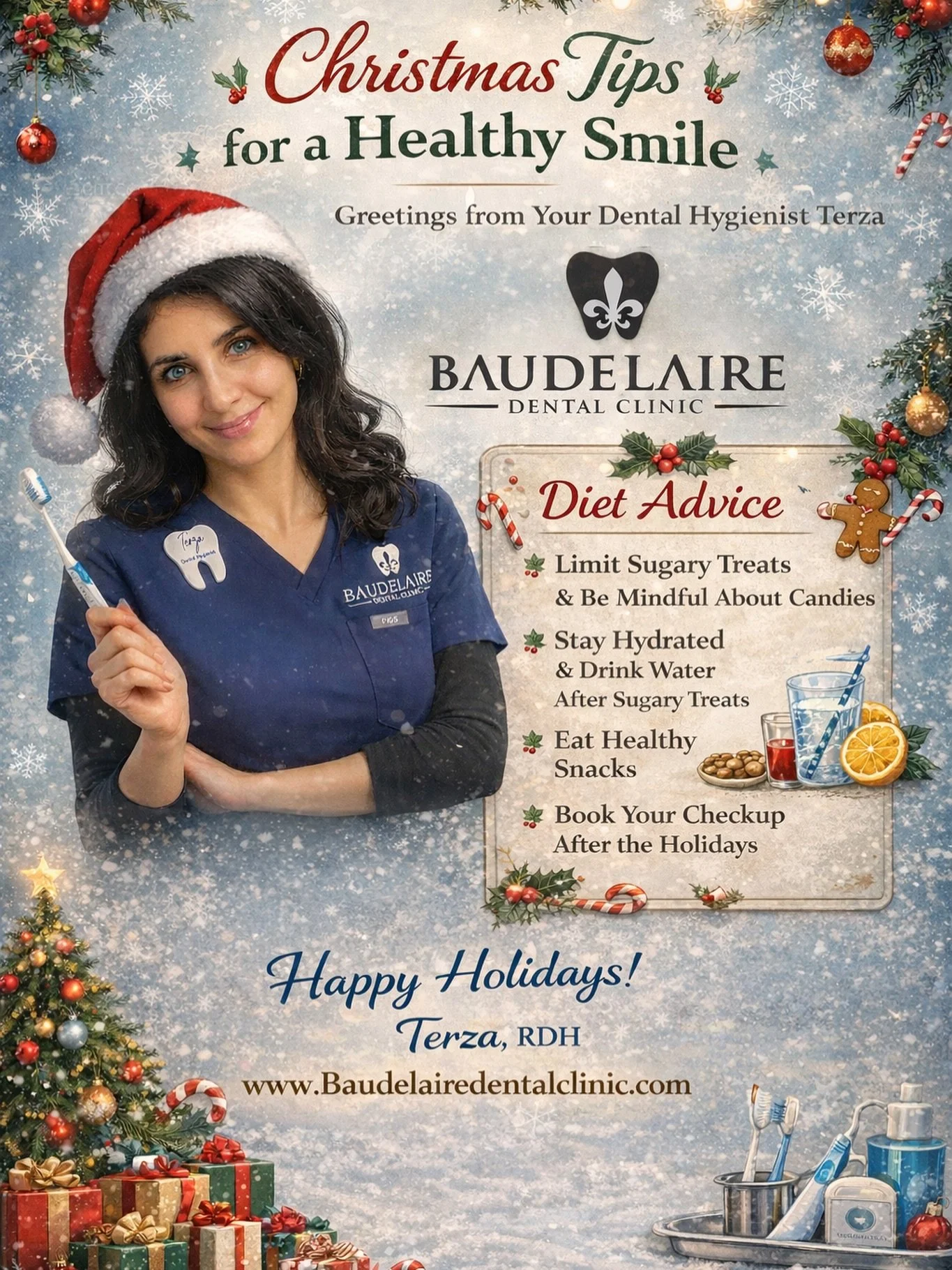 The holidays are sweet&hellip; but your teeth still need some love 🦷🎄
✔️ Limit snacks to meal times
✔️ Be mindful with candies, mulled wine &amp; nuts
✔️ Drink water after treats
✔️ Brush twice daily &amp; floss every night

Enjoy Christmas and don