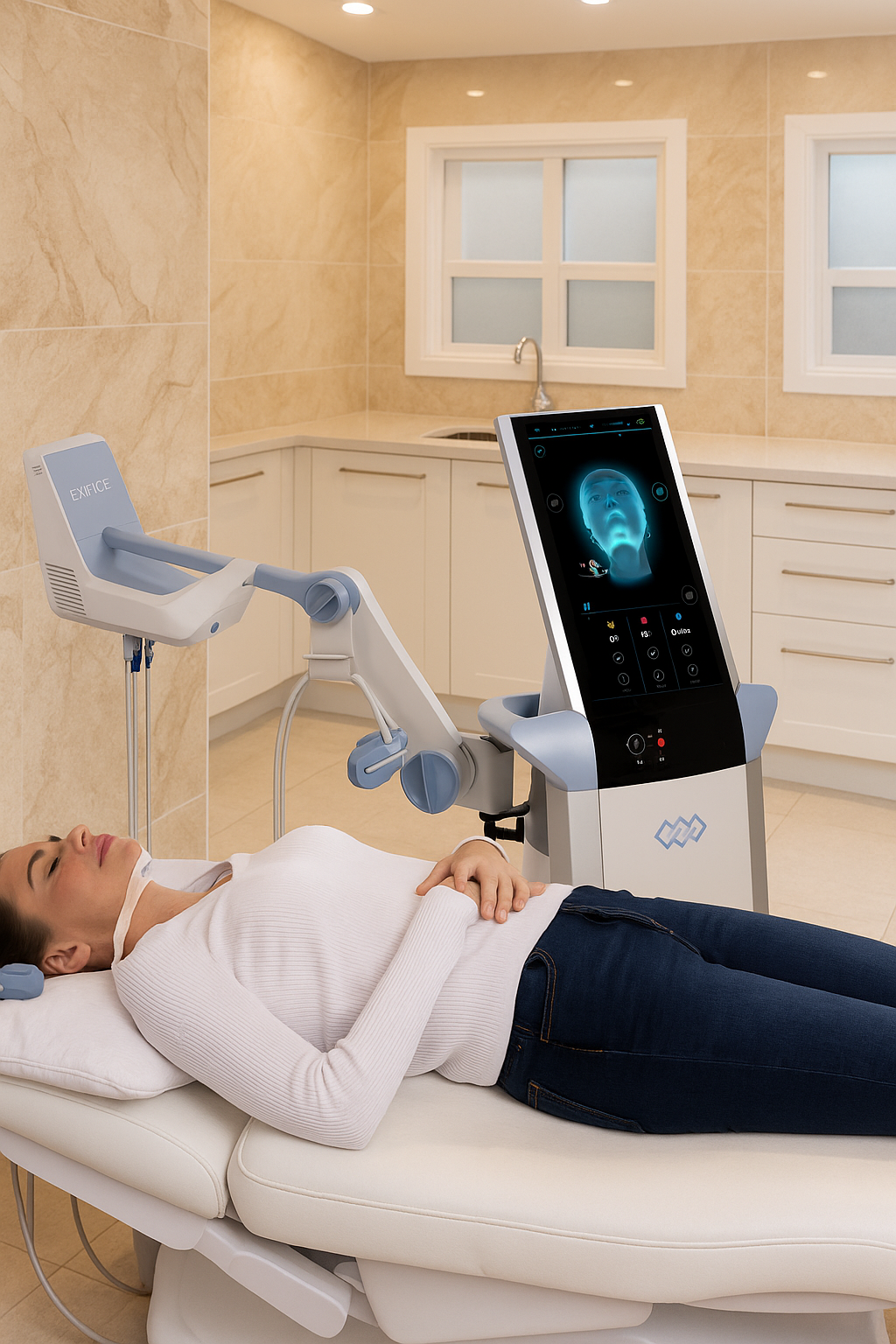 Woman going through the jaw muscle relaxation 