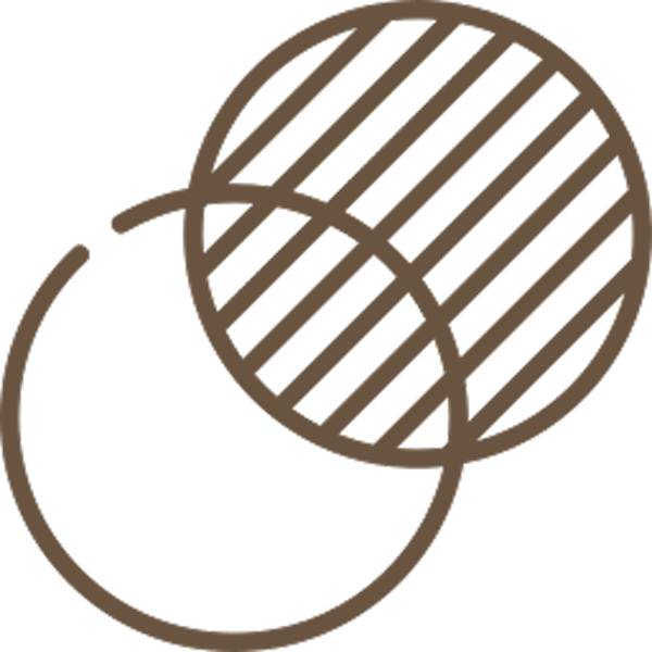 Illustration of two interlinked yarn balls, one with diagonal stripes and the other plain.