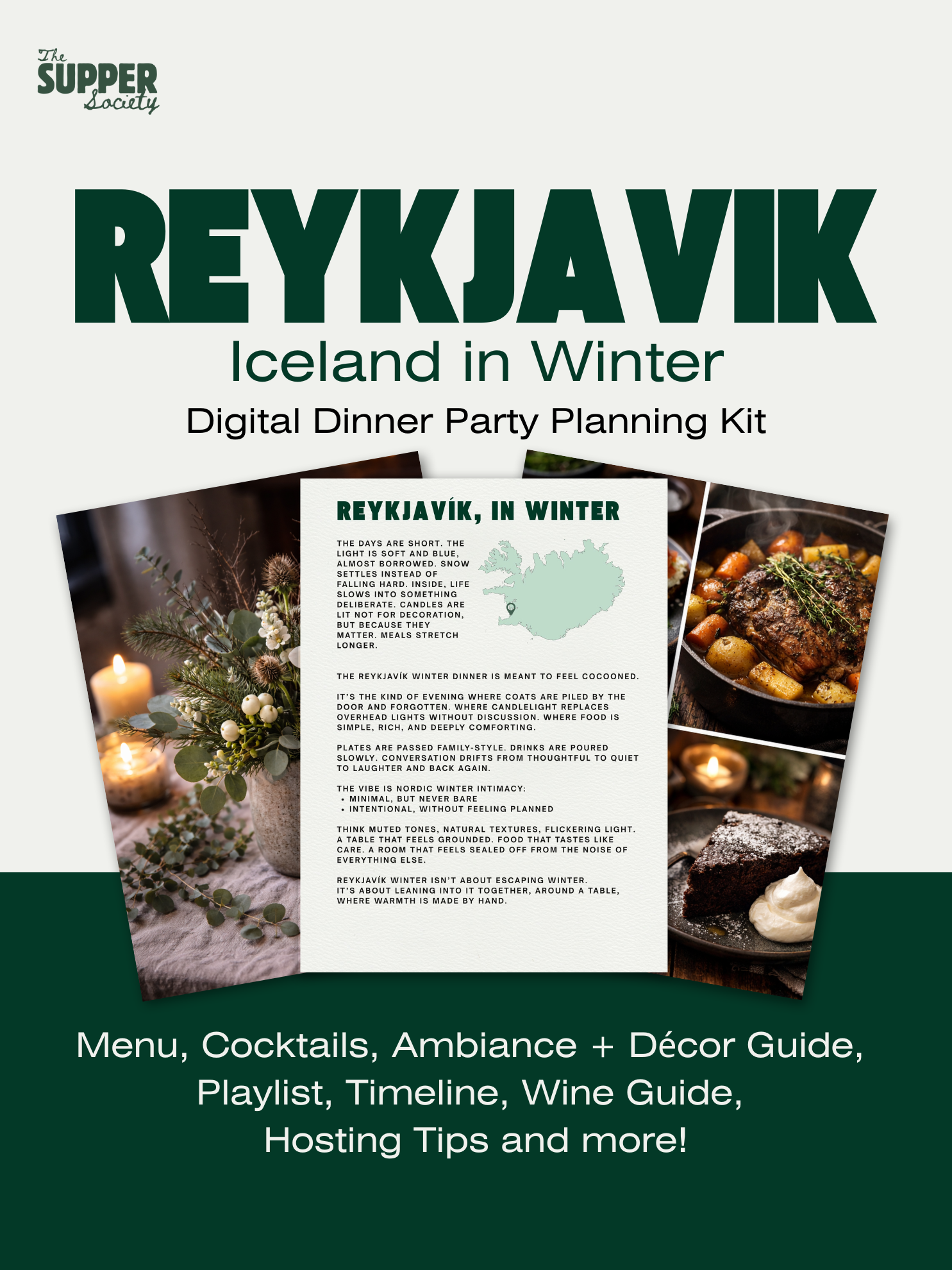 Reykjavik Iceland in Winter Digital Dinner Party Guide (Digital Download)