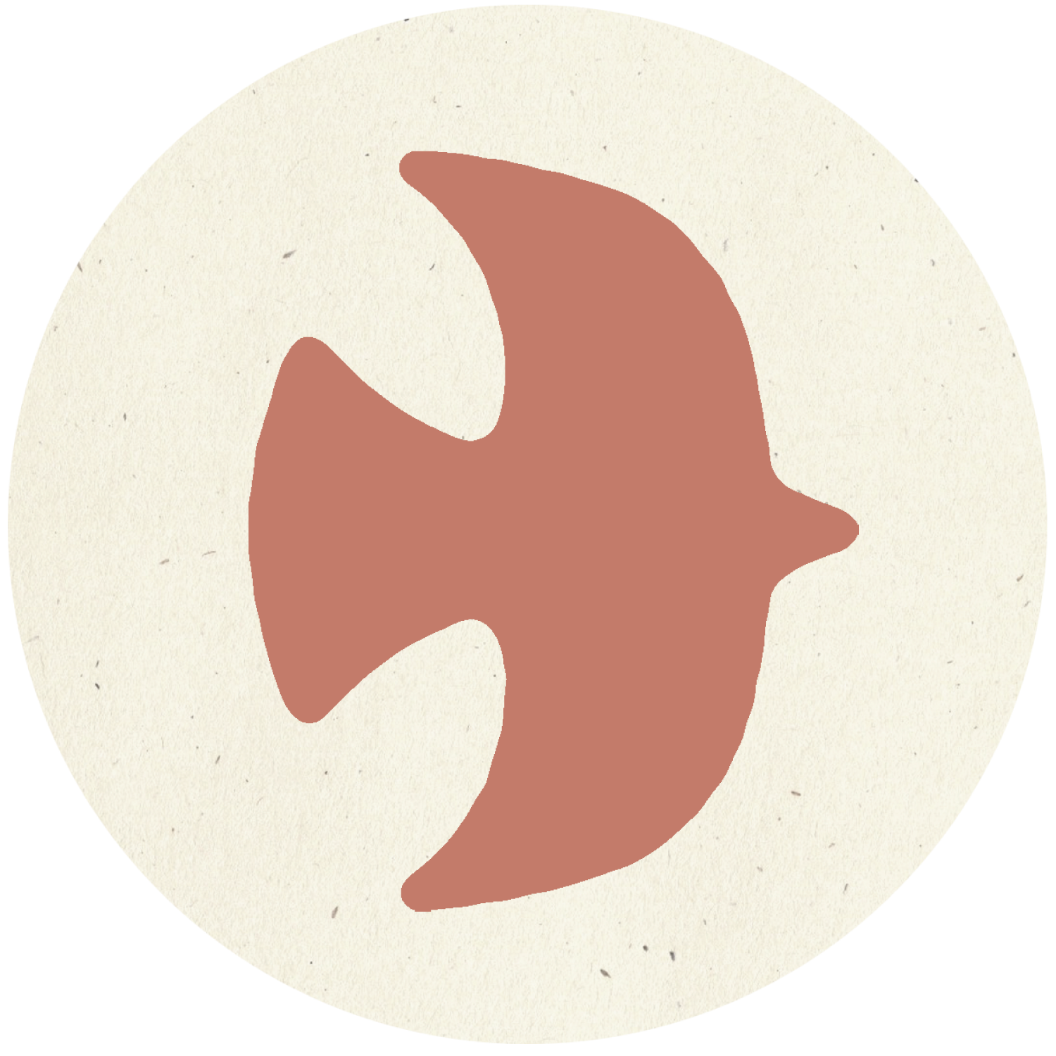 Abstract beige background with a brown fish silhouette in the center.