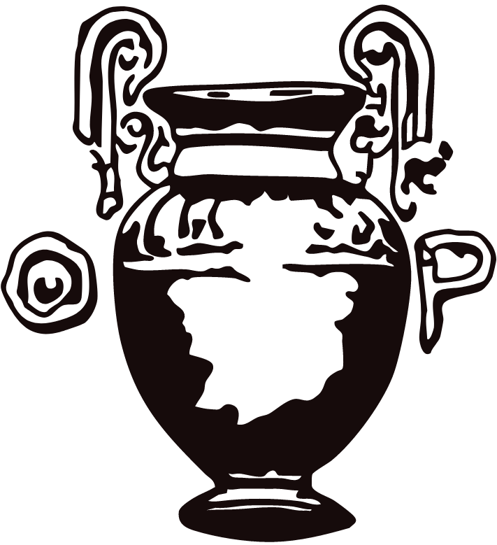An illustration of an ancient urn with the letter O on the left side of it and the letter P on the right side.