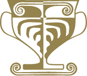 Stylized illustration of an urn with swirly decorative details.