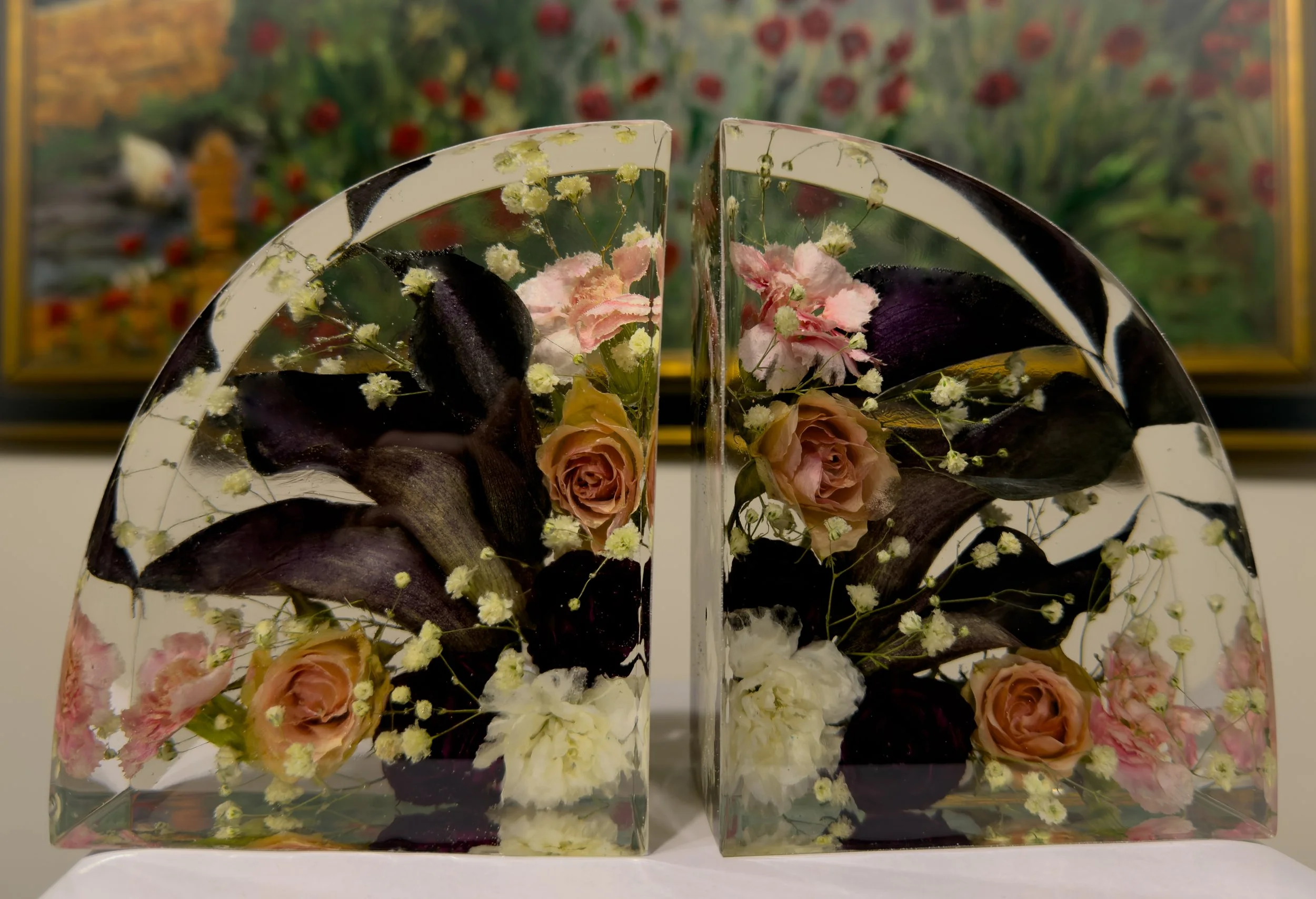 Resin flower preservation - bookends