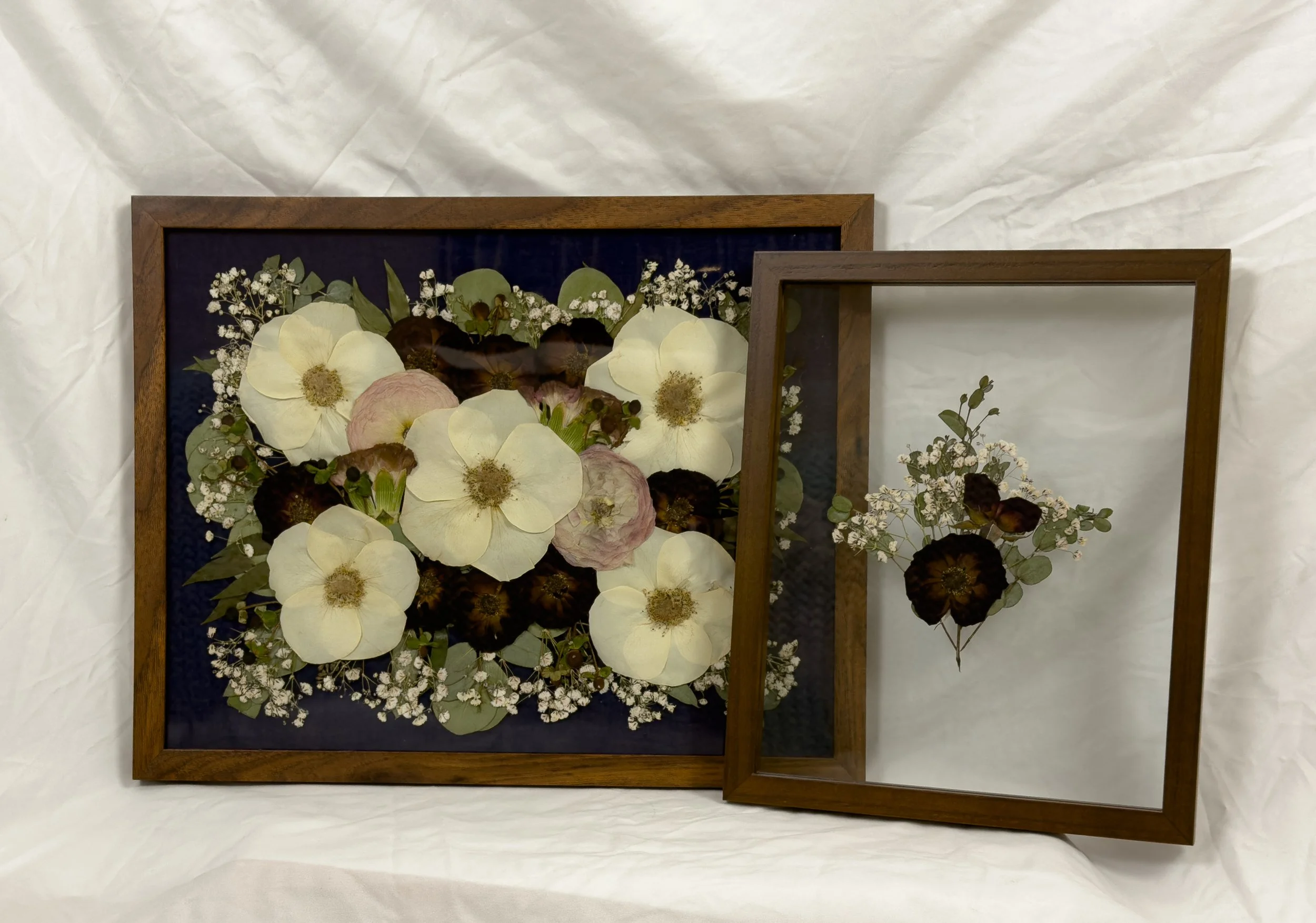 Pressed flower frame with matching boutonniere