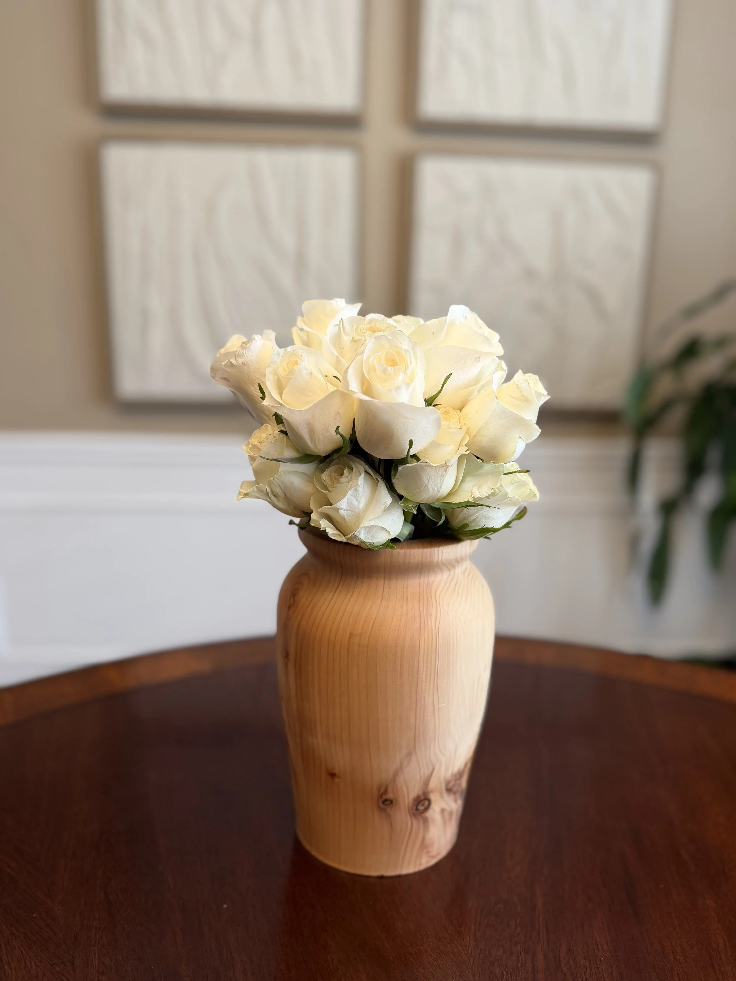 White Eternal Roses in Cedar Vase Front View.jpeg