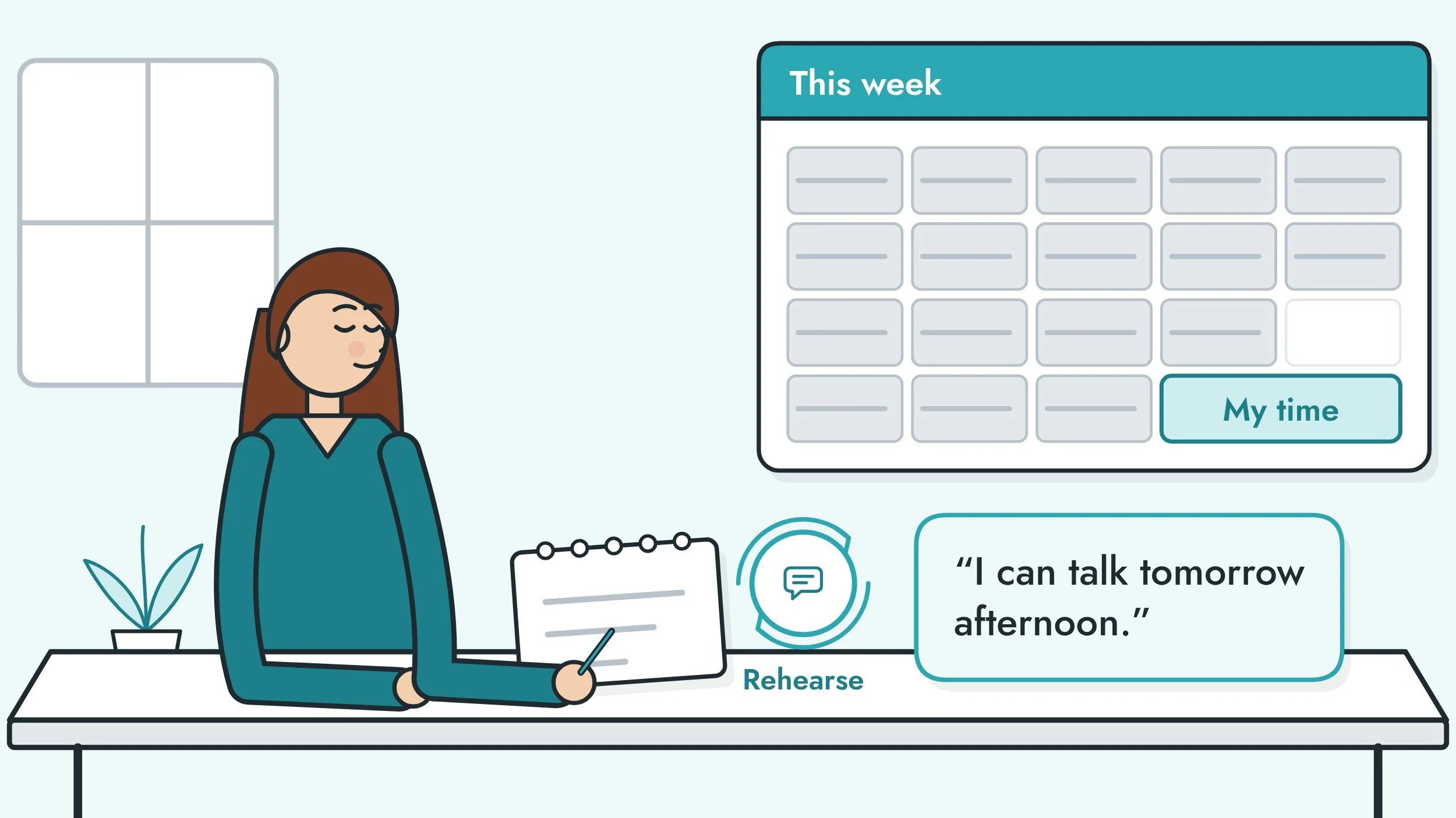 Illustration of an adult protecting time on a calendar and preparing a boundary.