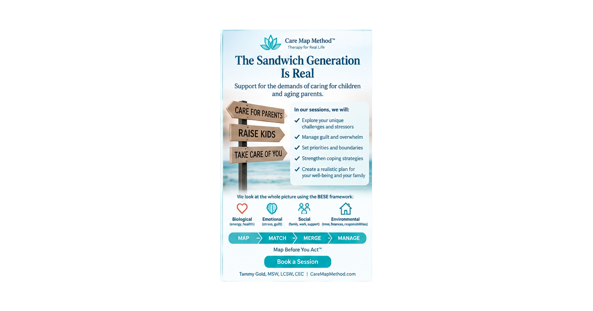 Providence Health Plan online therapy in Oregon with Tammy Gold, LCSW for sandwich generation stress.
