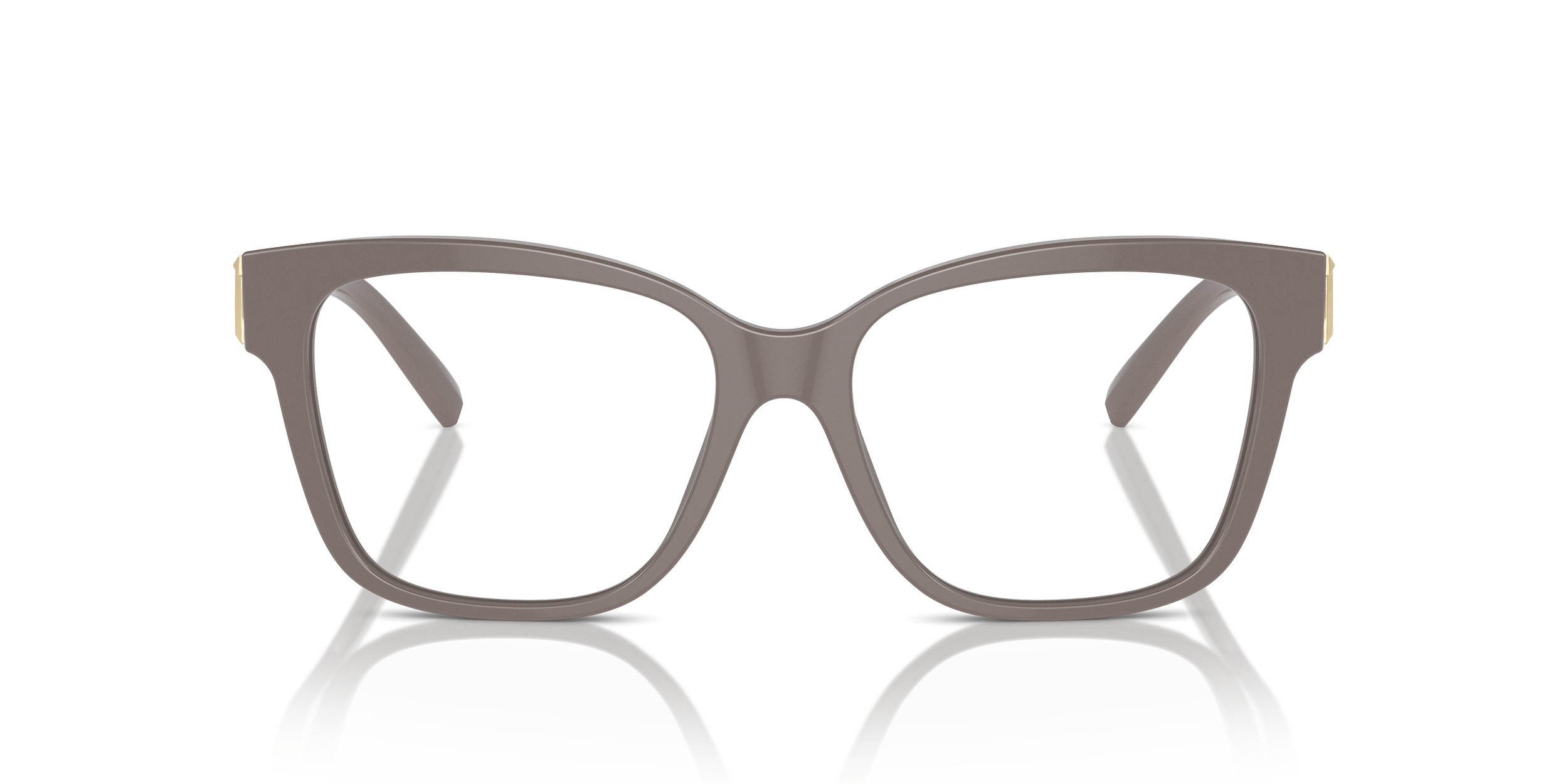 Gray-framed Tiffany designer eyeglasses with reflective lenses on a white background.