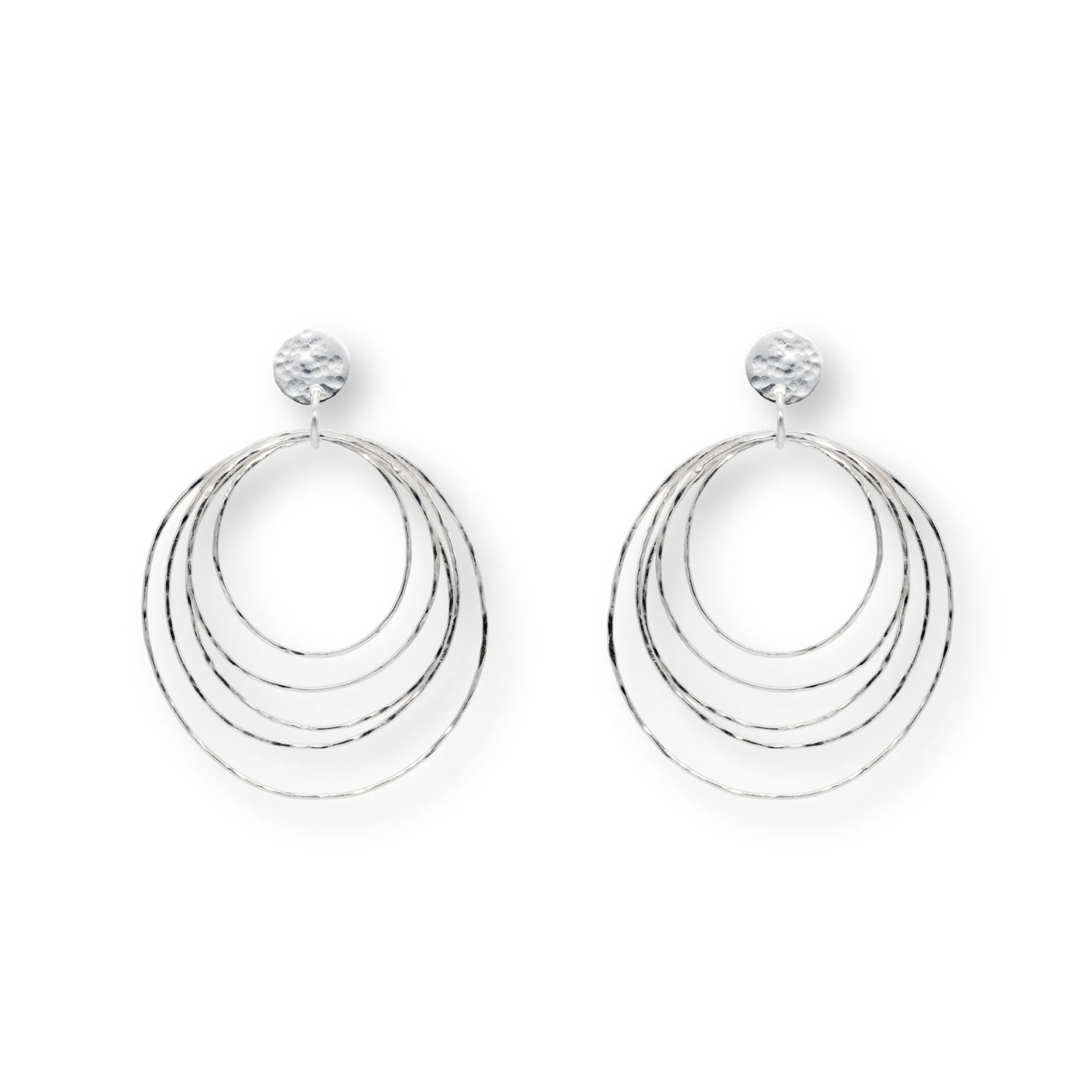Hammered 5-Hoop Sterling Silver Earrings