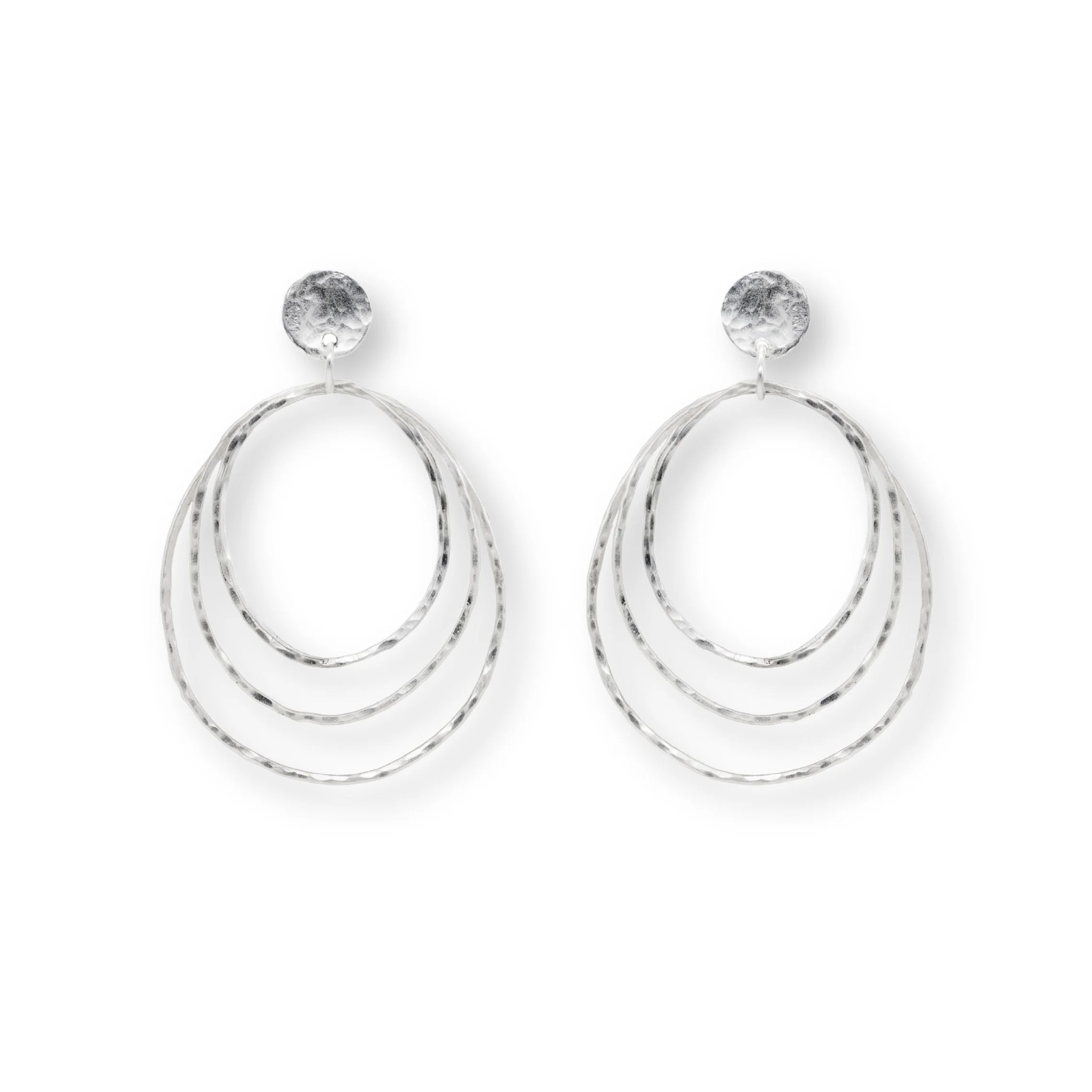 Hammered 3-Hoop Sterling Silver Earrings