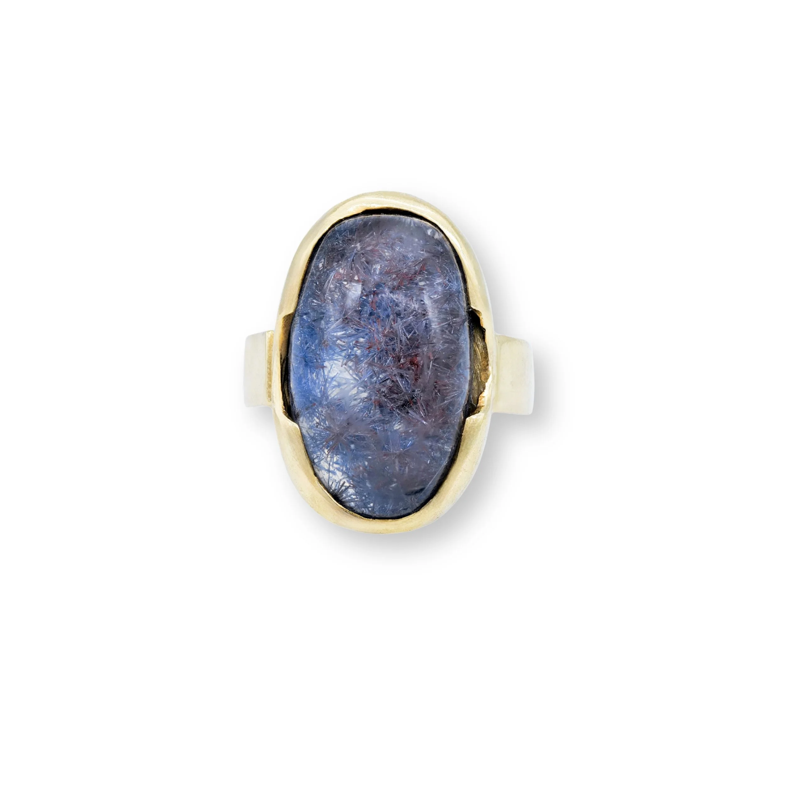 Rare Dumortierite Cabochon in 18 Karat Gold Setting