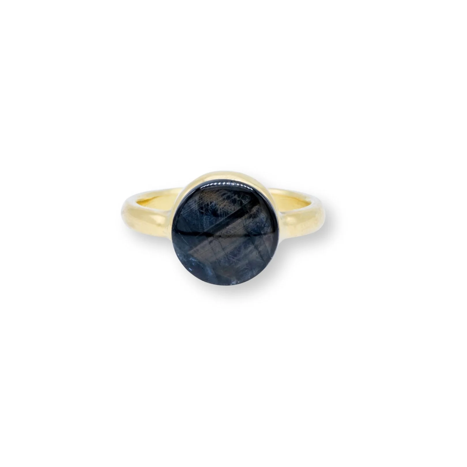 Rare Gold Sheen Sapphire in Unique 18 Karat Gold Setting