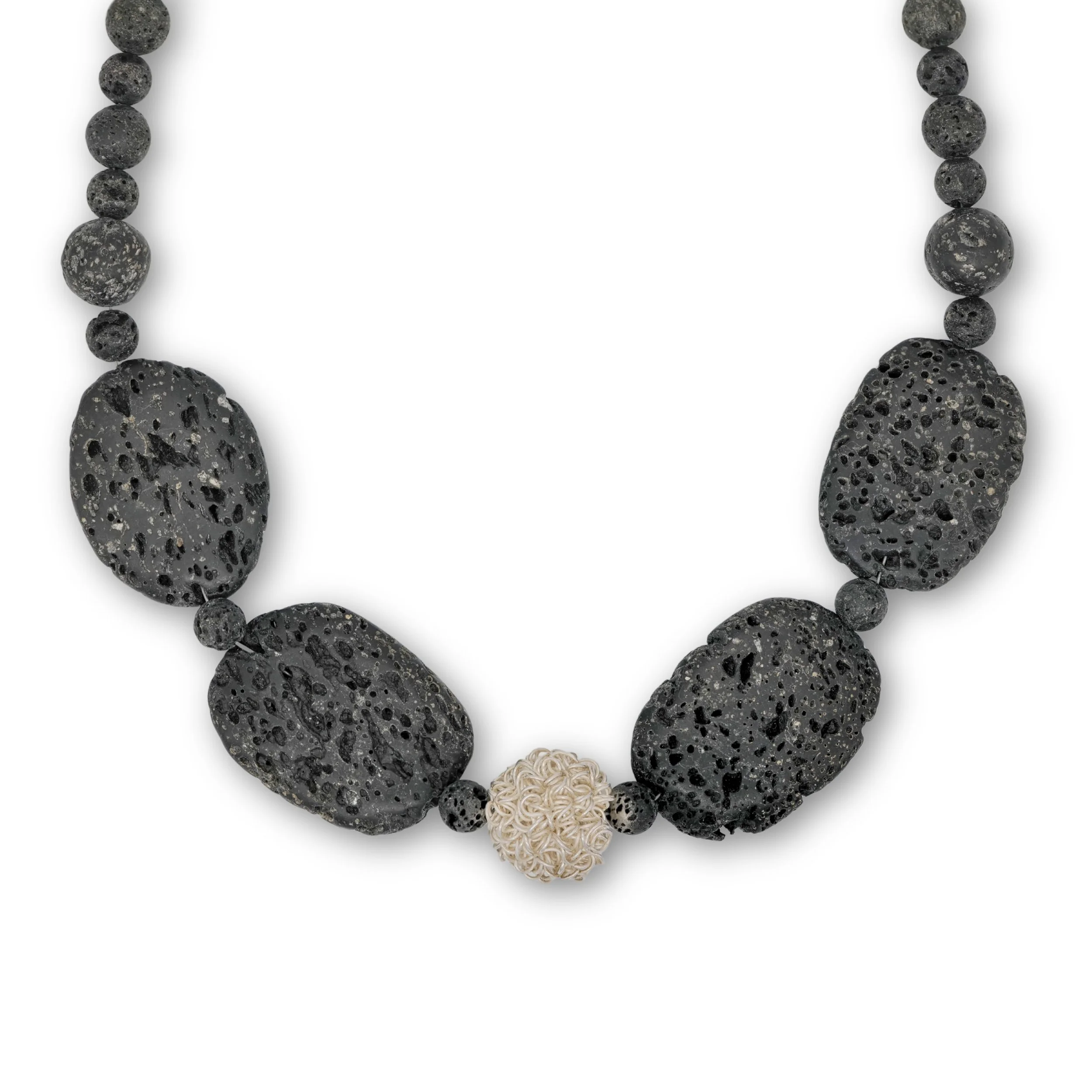 Unique Lava and Sterling Necklace