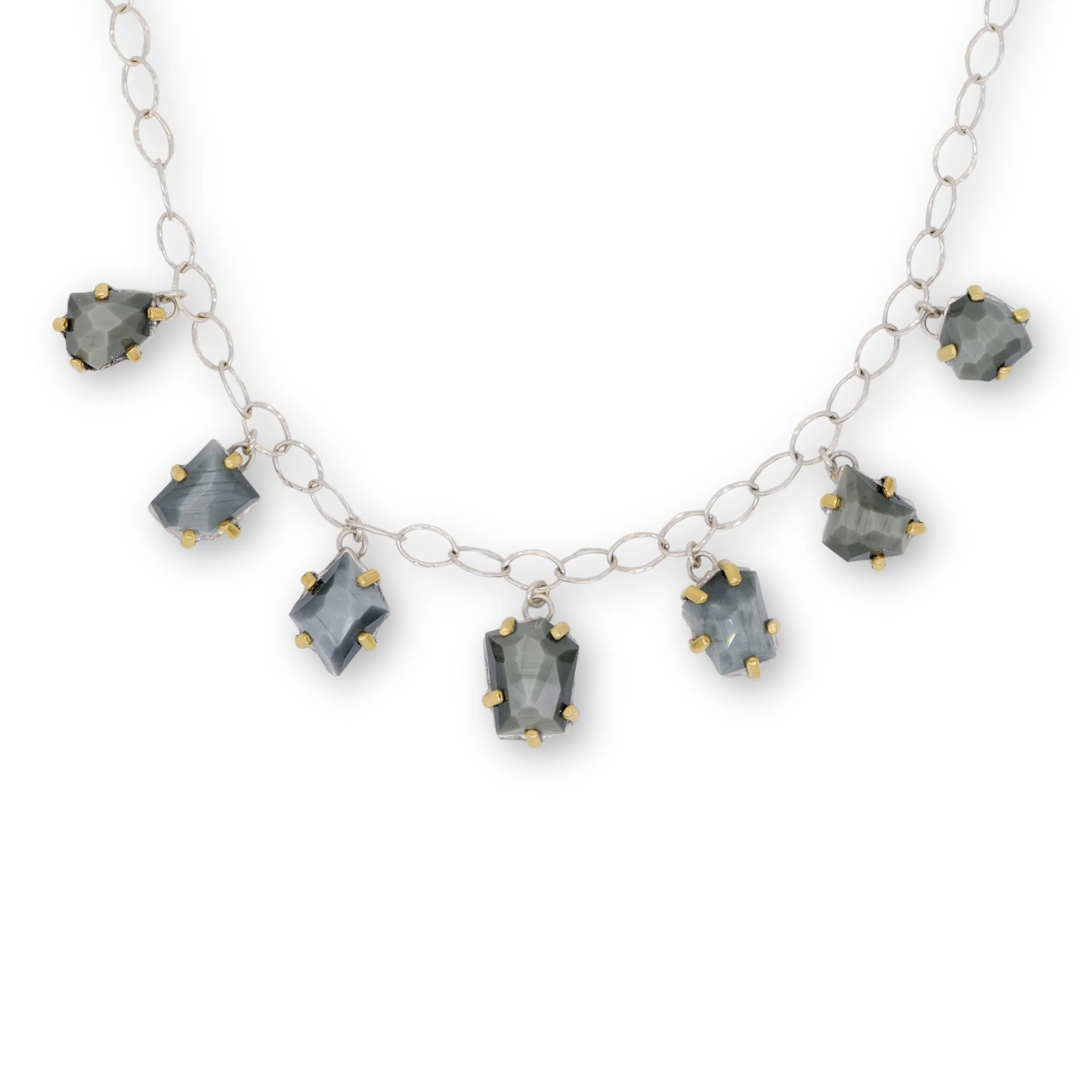 Unusual Faceted Chatoyant Gunmetal Quartz