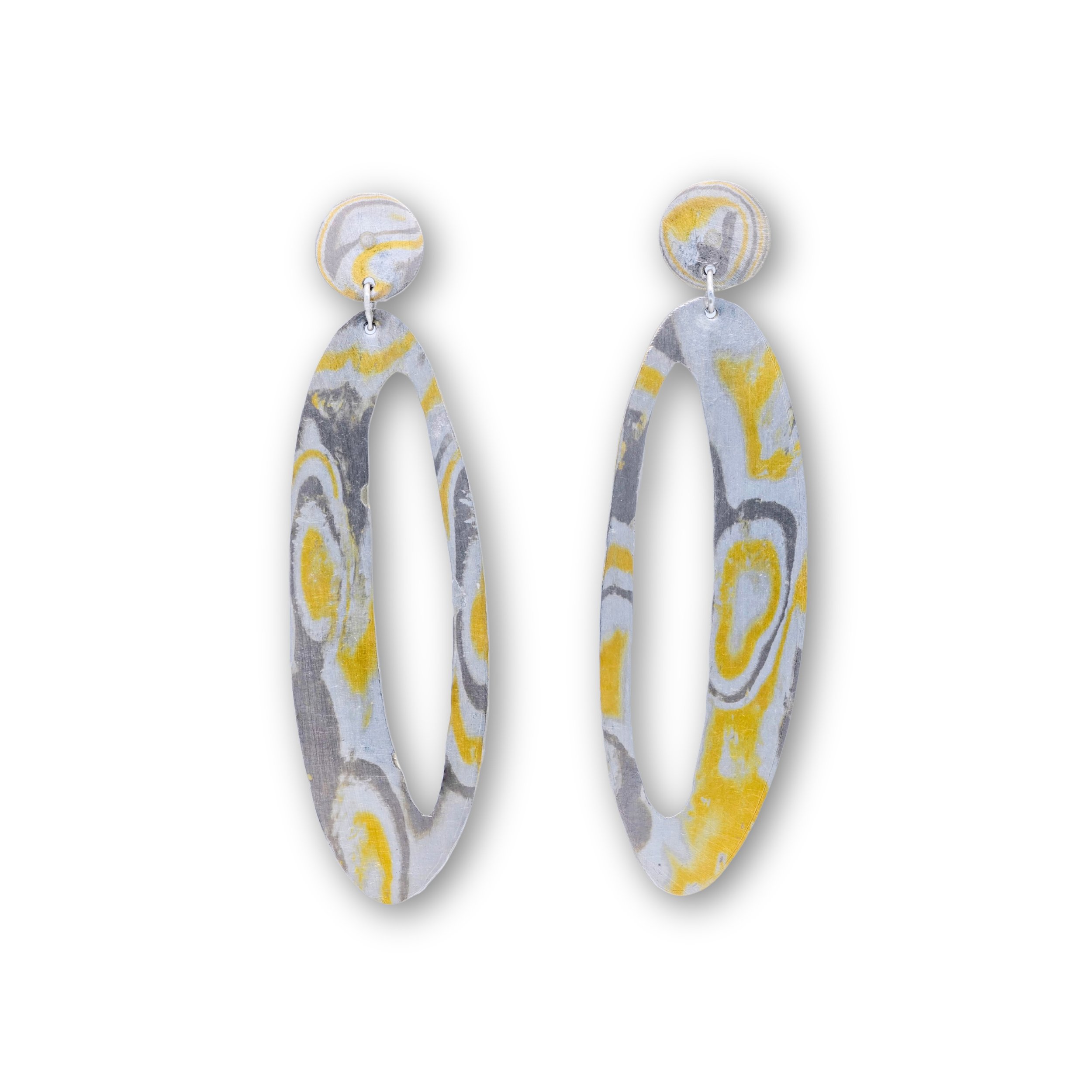 Mokume Gane Pierced Oval Earrings