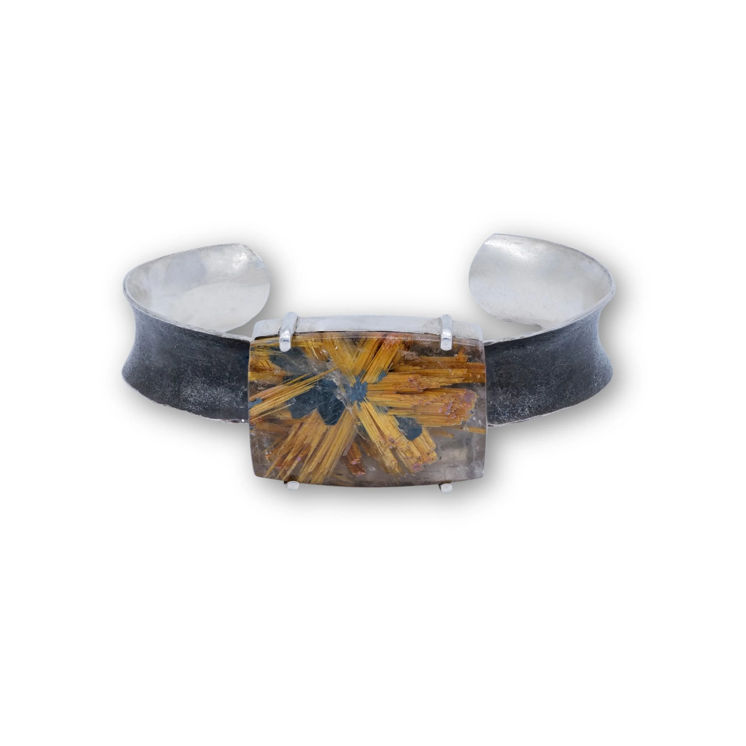 Gold Rutile Quartz in Silver Cuff