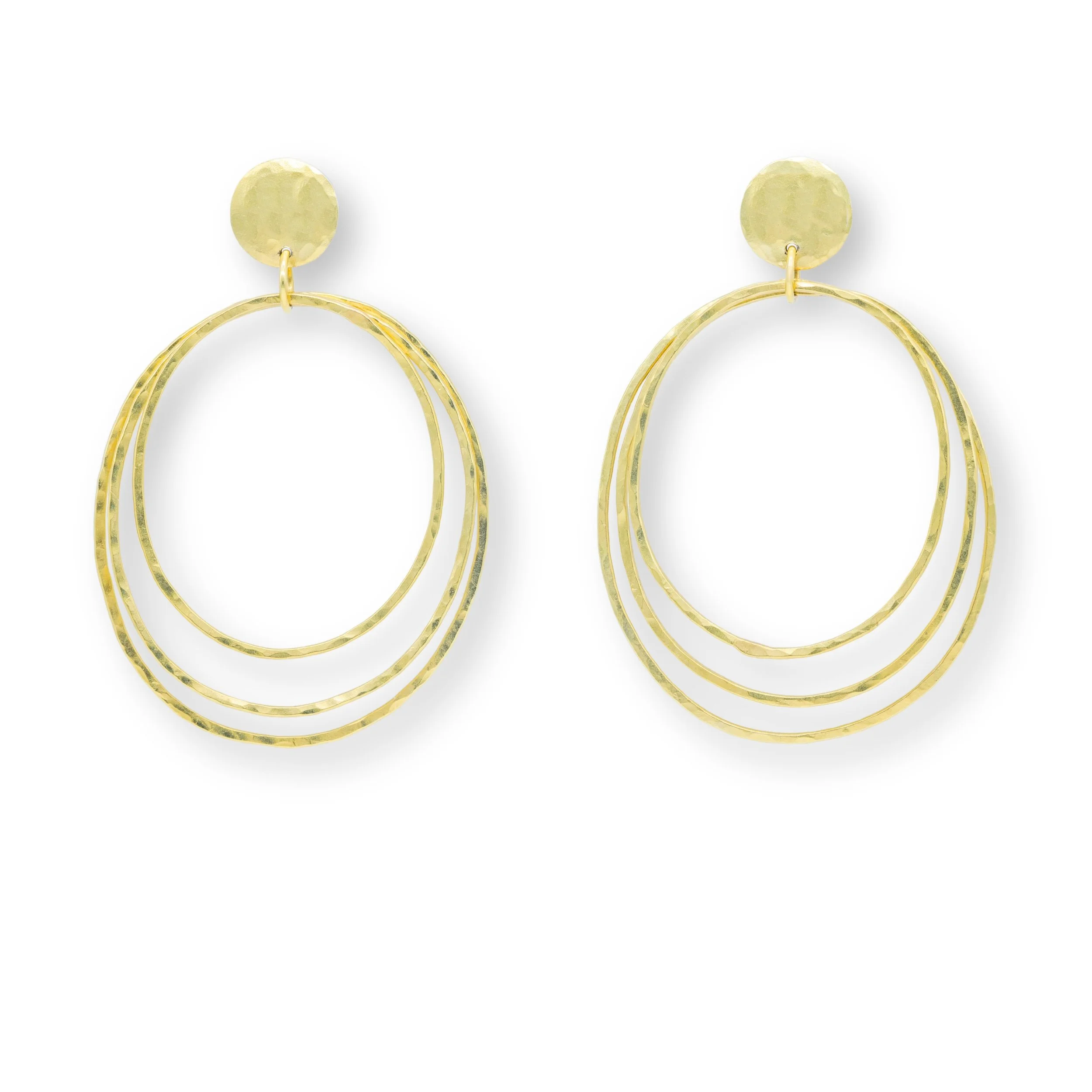 18K Hammered Gold Triple Hoop Earrings