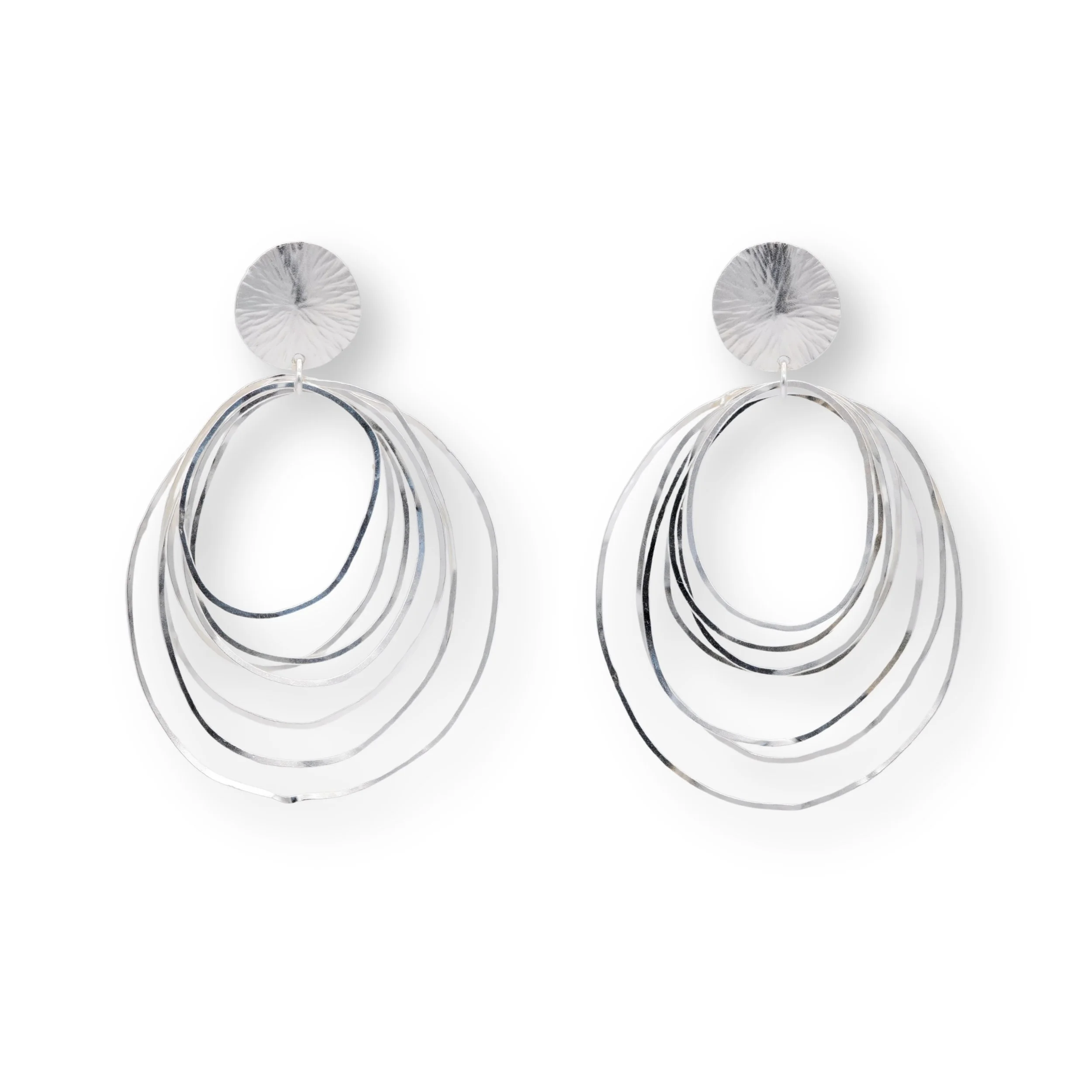 Hammered 7-Hoop Sterling Silver Earrings
