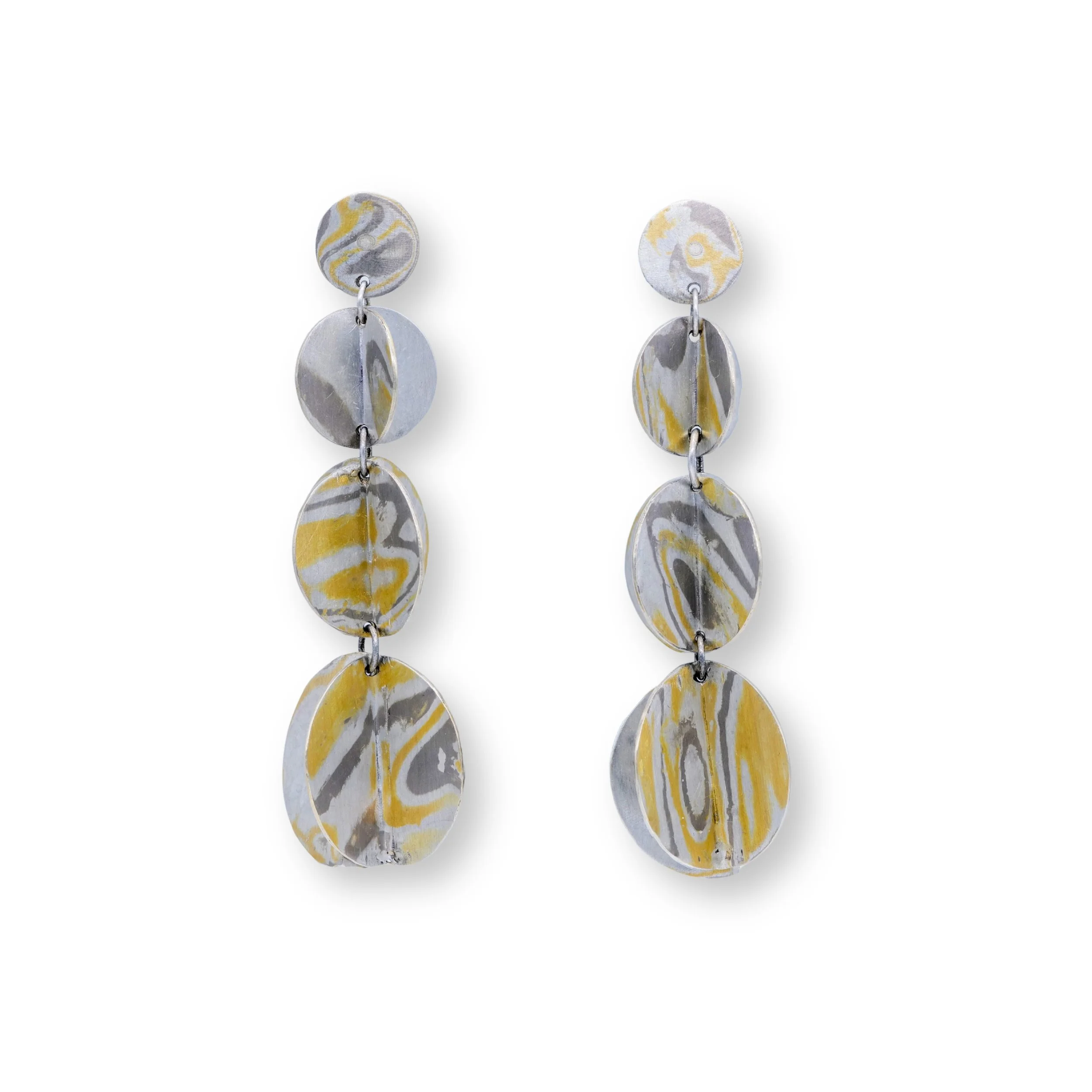 Mokume Gane Folded Disc Earrings