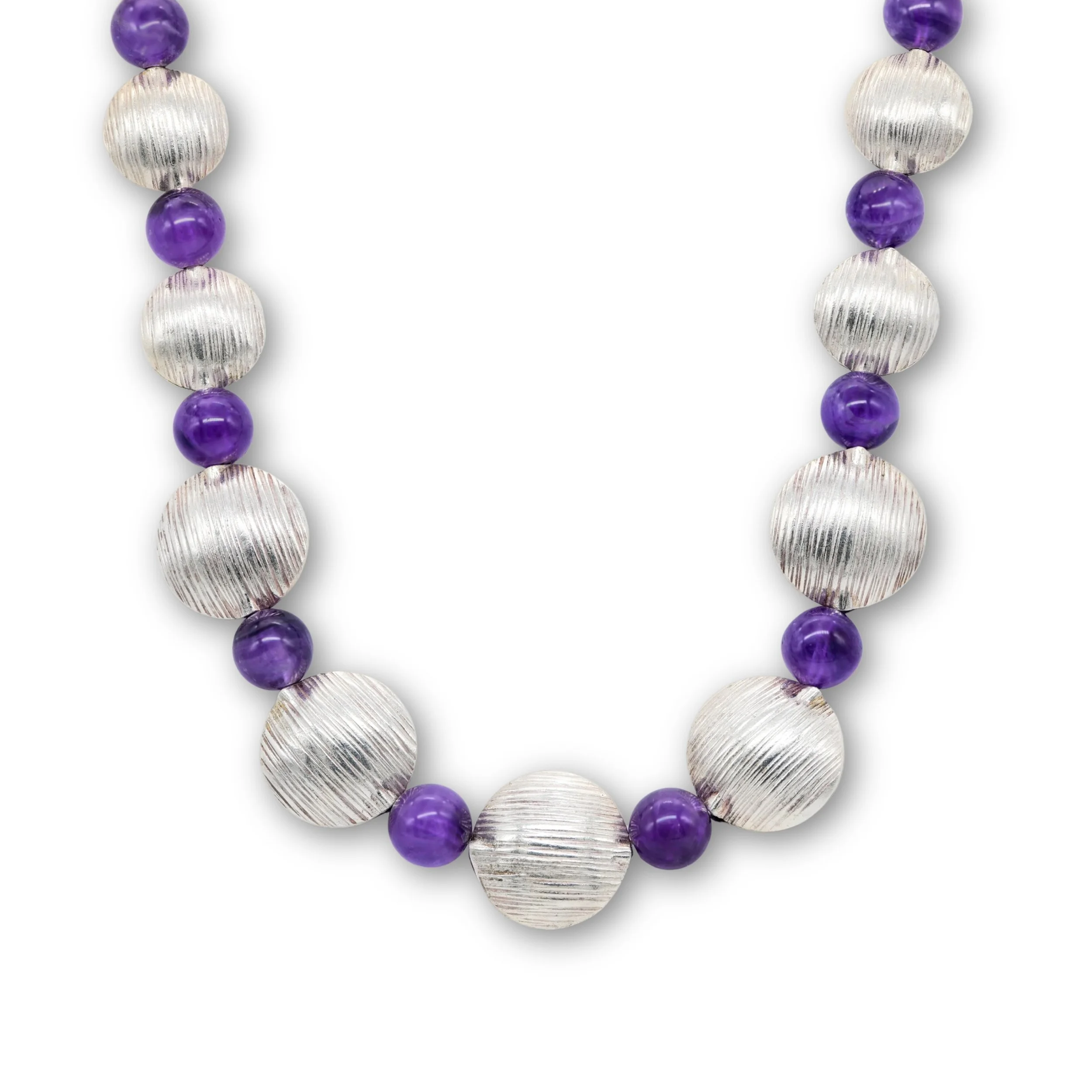 Graduated Sterling Silver and Amethyst Necklace