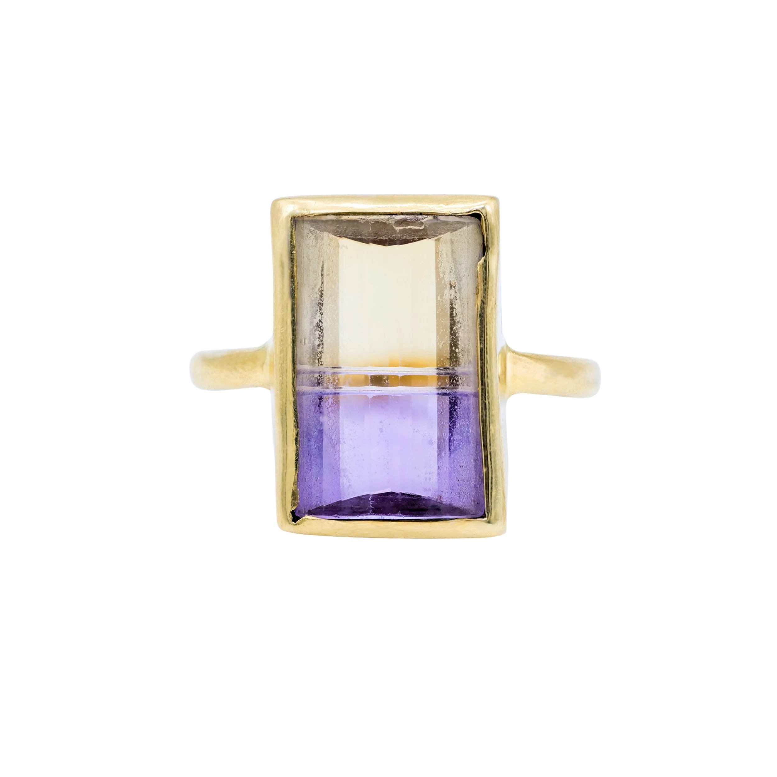 Emerald Cut Ametrine in an Elegant 18 Karat Gold Setting