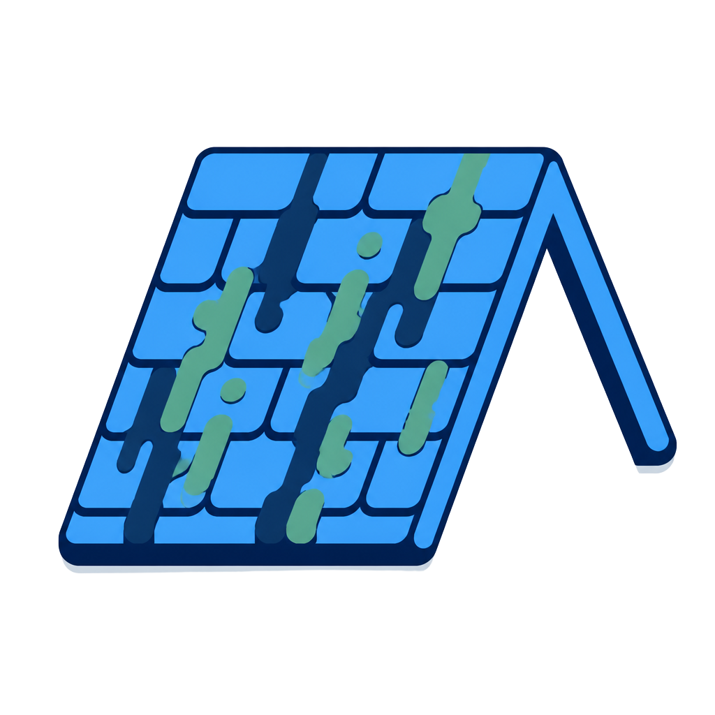A cartoon-style illustration of a blue solar panel with raindrops on its surface, supported by a stand.