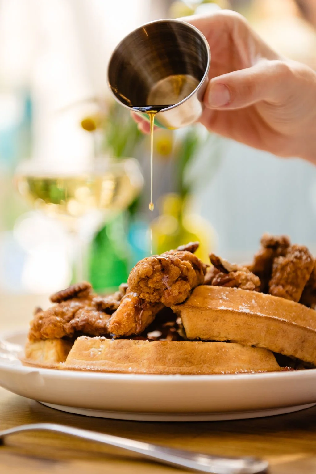 Chicken and waffles at brunch in downtown Austin