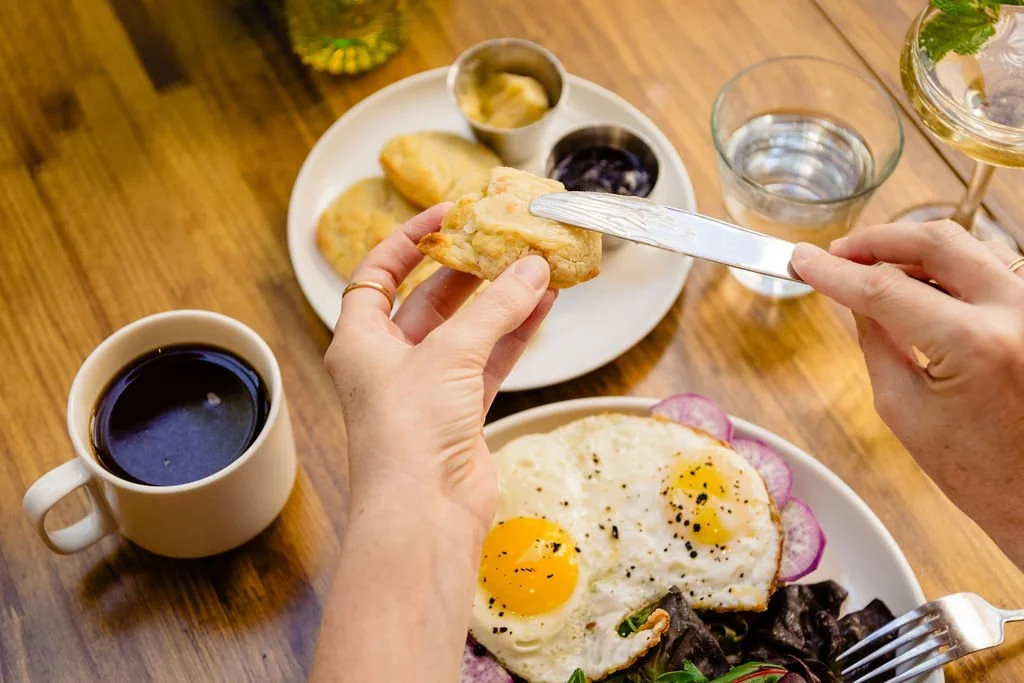 Homemade buttery biscuits for brunch in downtown Austin are the best