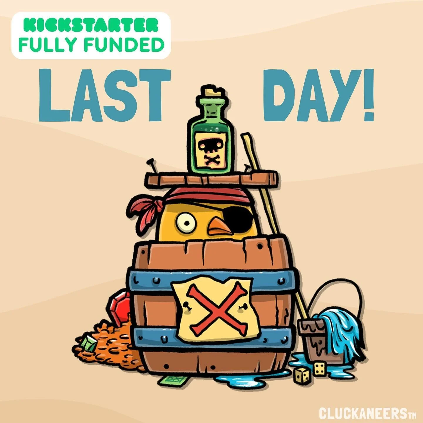 Today is THE final day to back Cluckaneers on Kickstarter! 🏴&zwj;☠️‼️

There&rsquo;s only 20 hours left! Bluff, bet, and rake in the loot using your pirate chicken crew in this strategy card game🐔 

Don&rsquo;t miss out on exclusive rewards availab