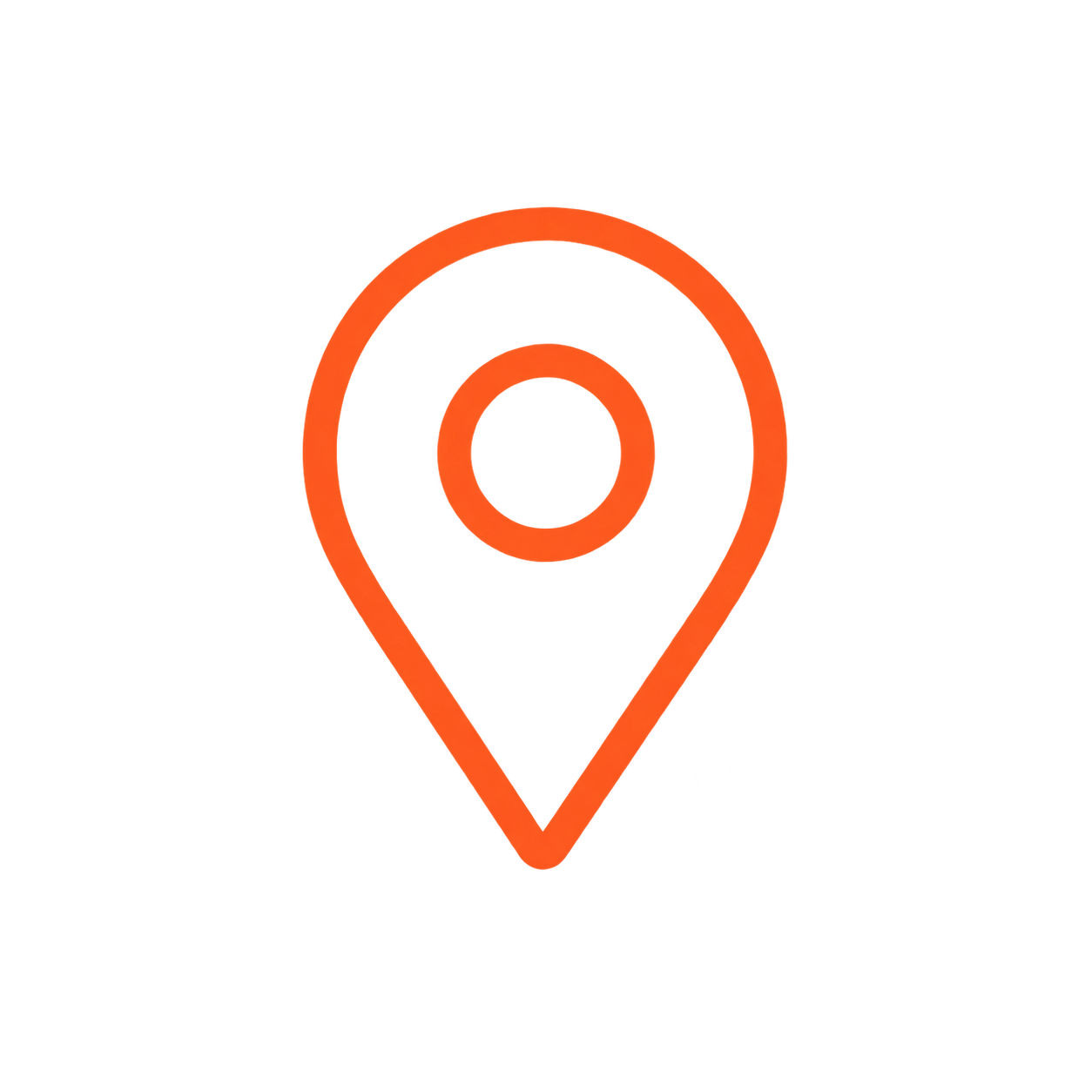 A glowing orange location pin icon on a black background.