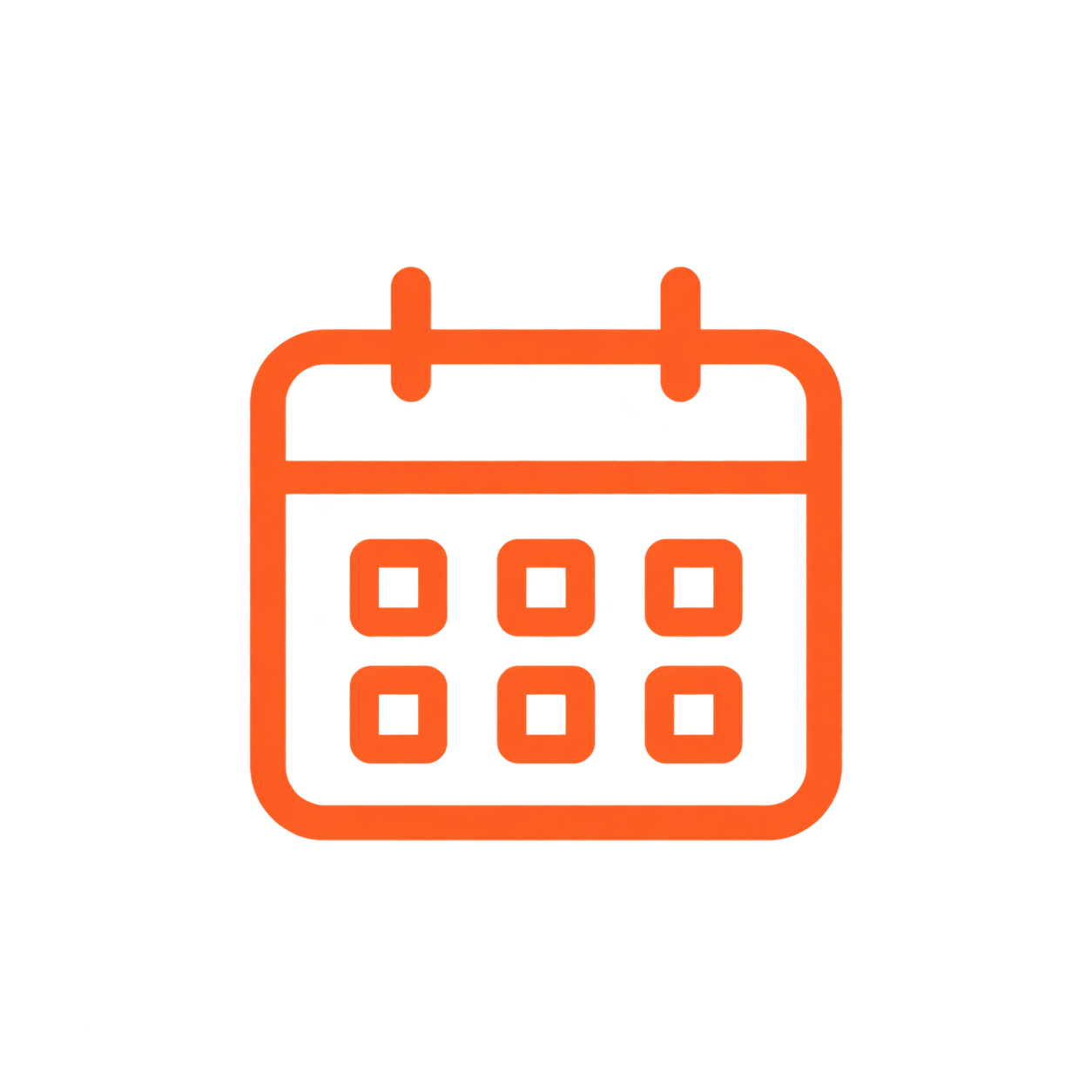 Red calendar icon with grid of six squares, representing a date or schedule, on a black background.