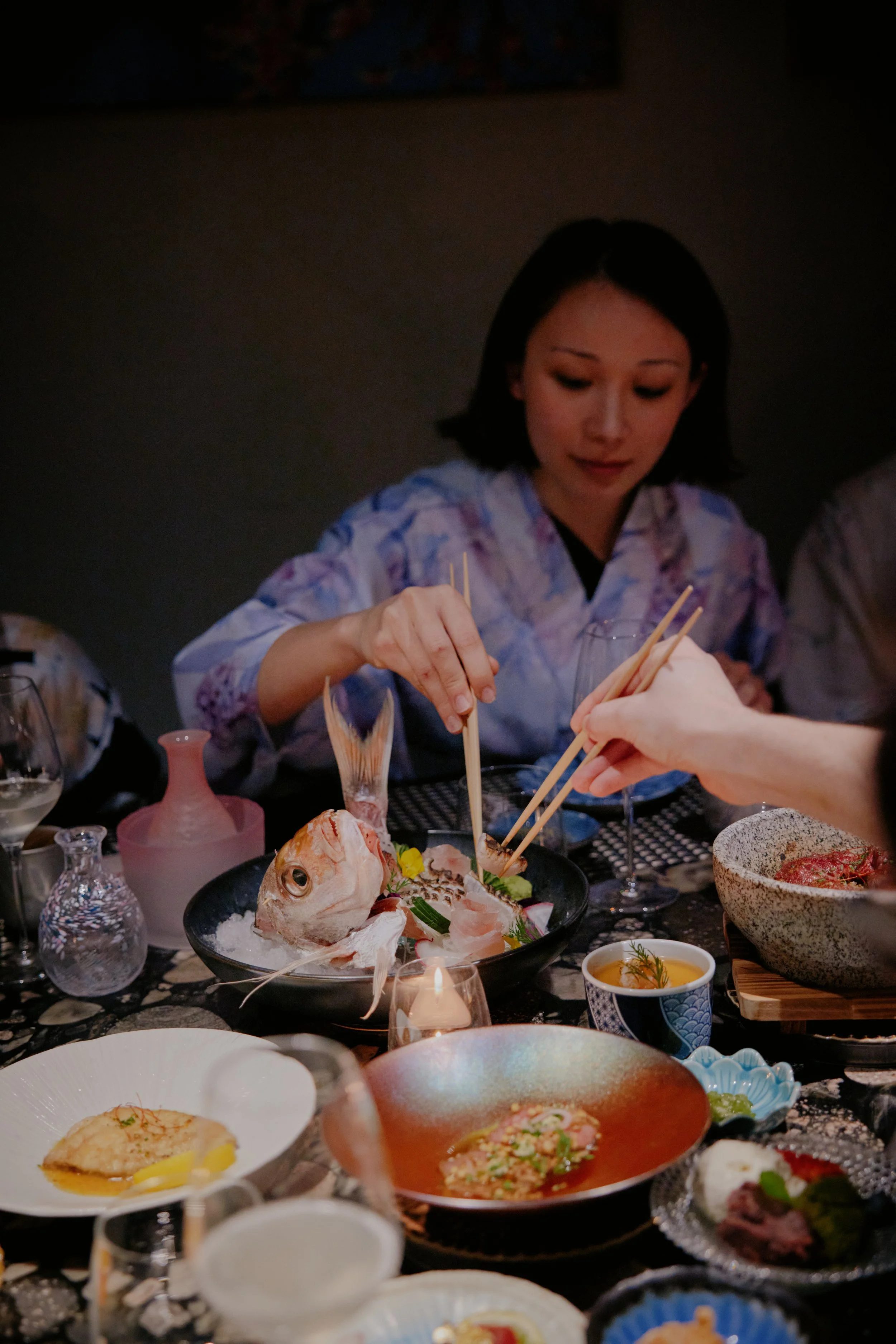 Guests wearing traditional kimono for Japanese birthday dinner Melbourne
