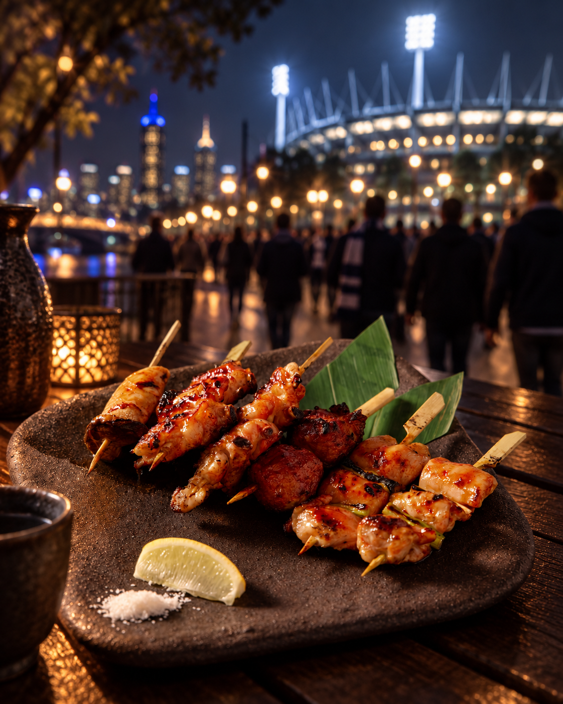 Yakitori after the final siren