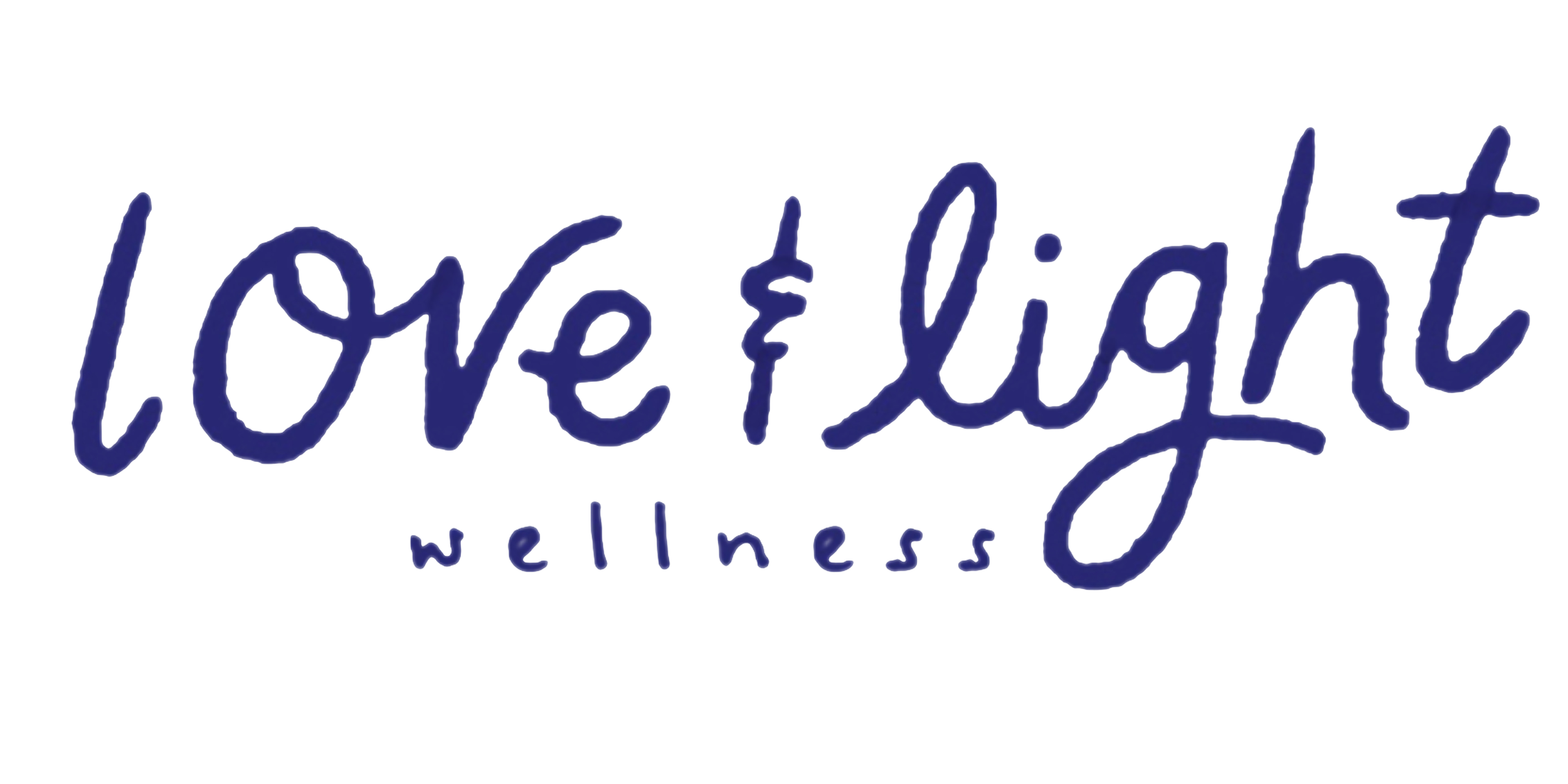 Neon sign with the phrase "Love Light" written in cursive light blue letters and "Wellness" in smaller letters below.