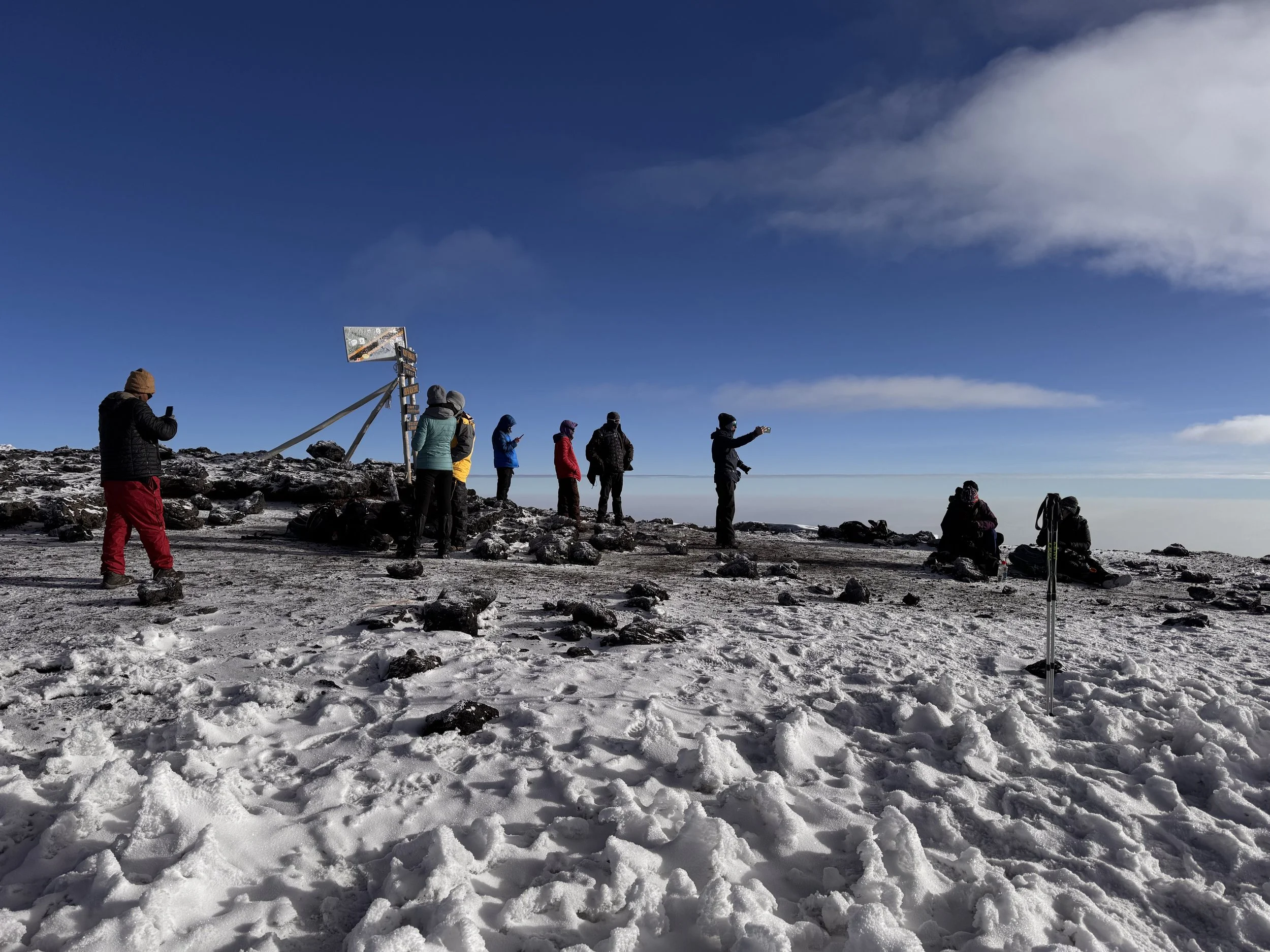 Climbers celebrate and rest
