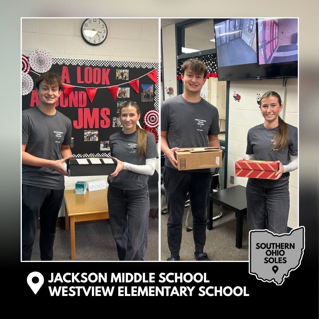 ❄️👟 Drew and Alana have recently delivered brand-new shoes to Jackson Middle School and Westview Elementary School for the winter season!

Thanks to your continued support, Southern Ohio Soles continues its mission to make sure every student in our 