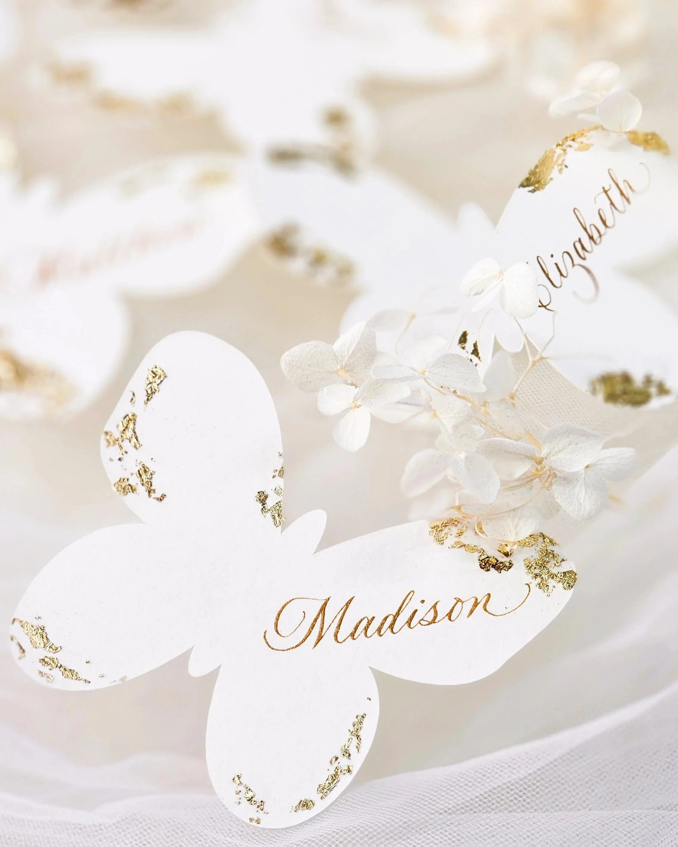 Custom butterfly placecard with gold flakes