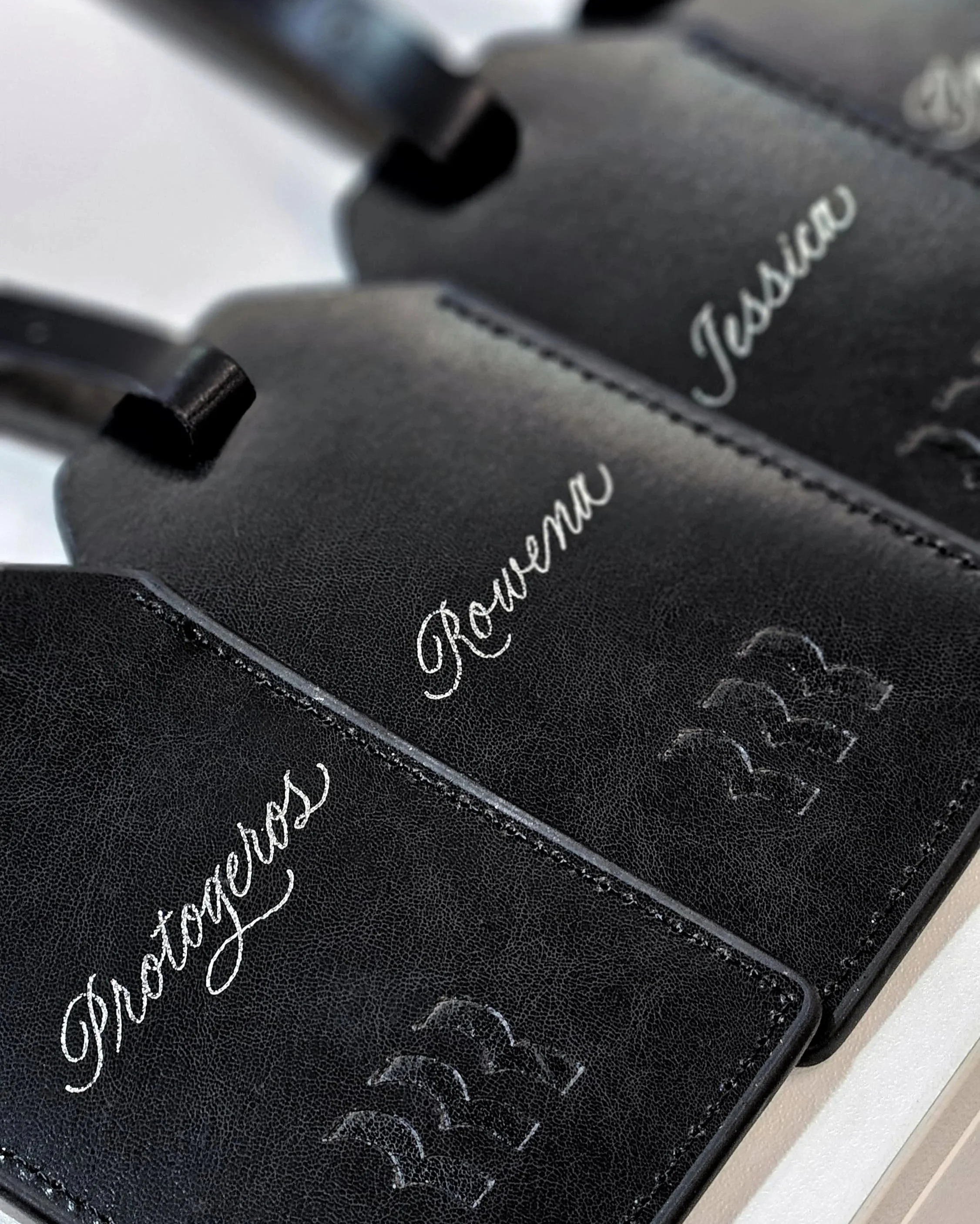 Personalised Luggage Tags with Hot Foiling Technique in Silver Foil
