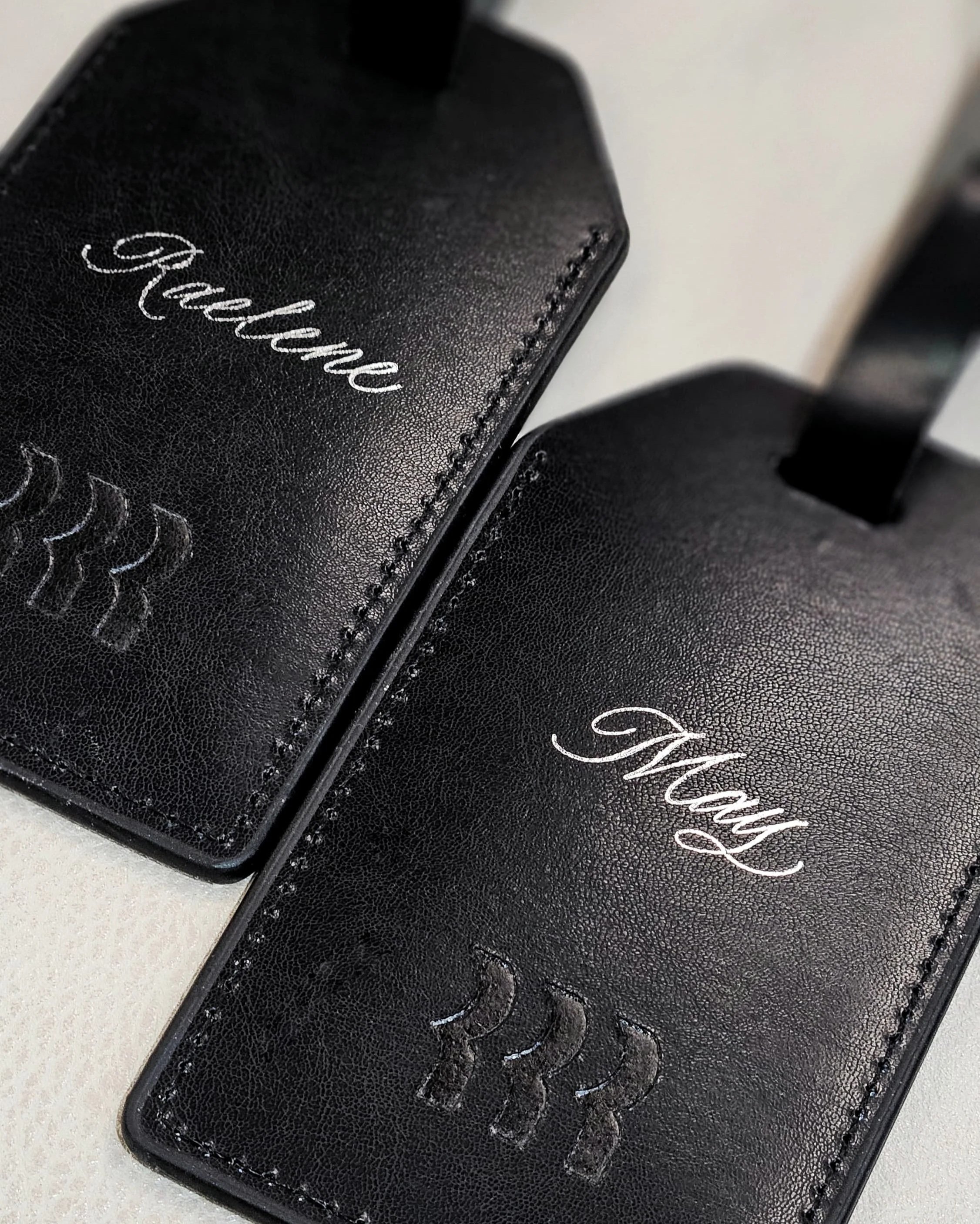 Personalised Luggage Tags with Hot Foiling Technique in Silver Foil