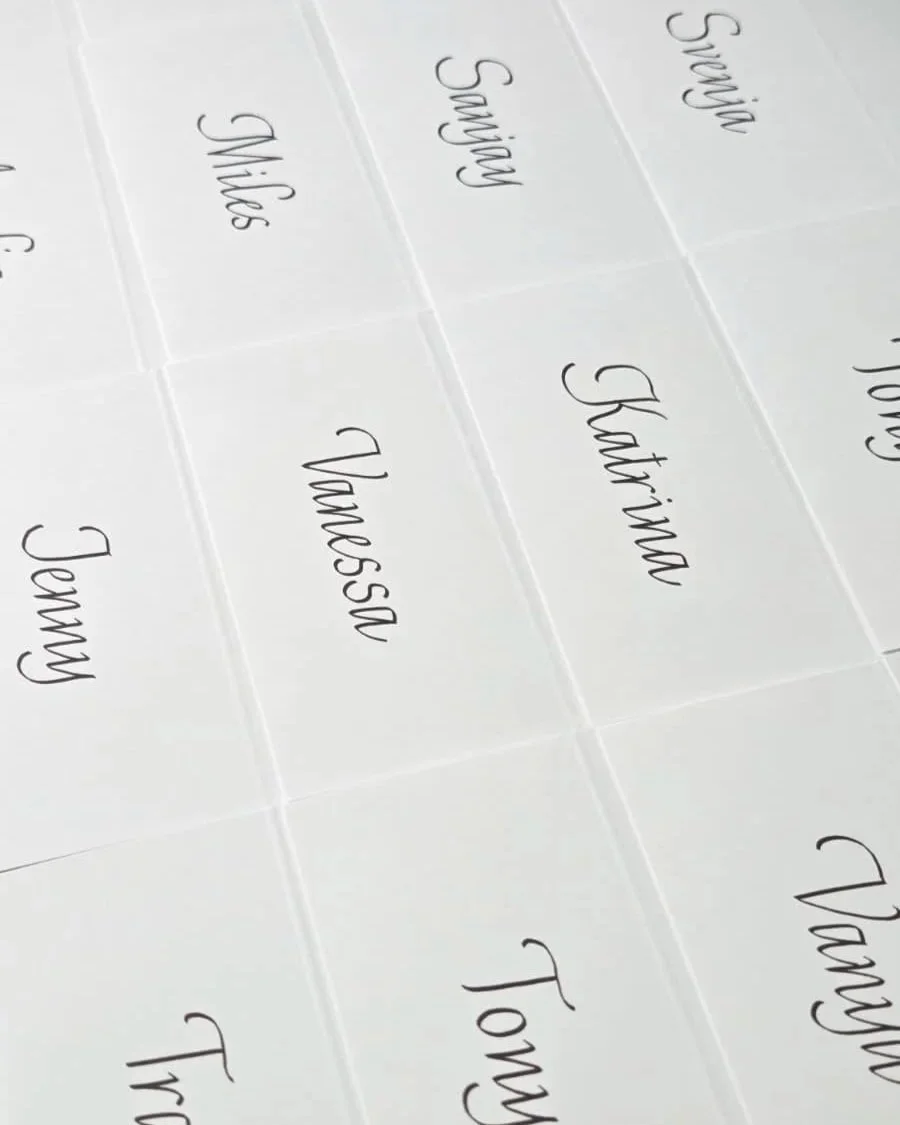 Place Cards for Ashurt private function, in Italic Script
