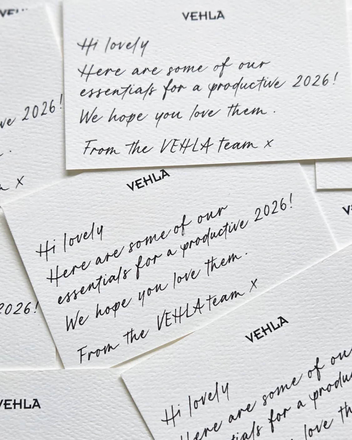 Bespoke calligraphy cards for VEHLA PR Package