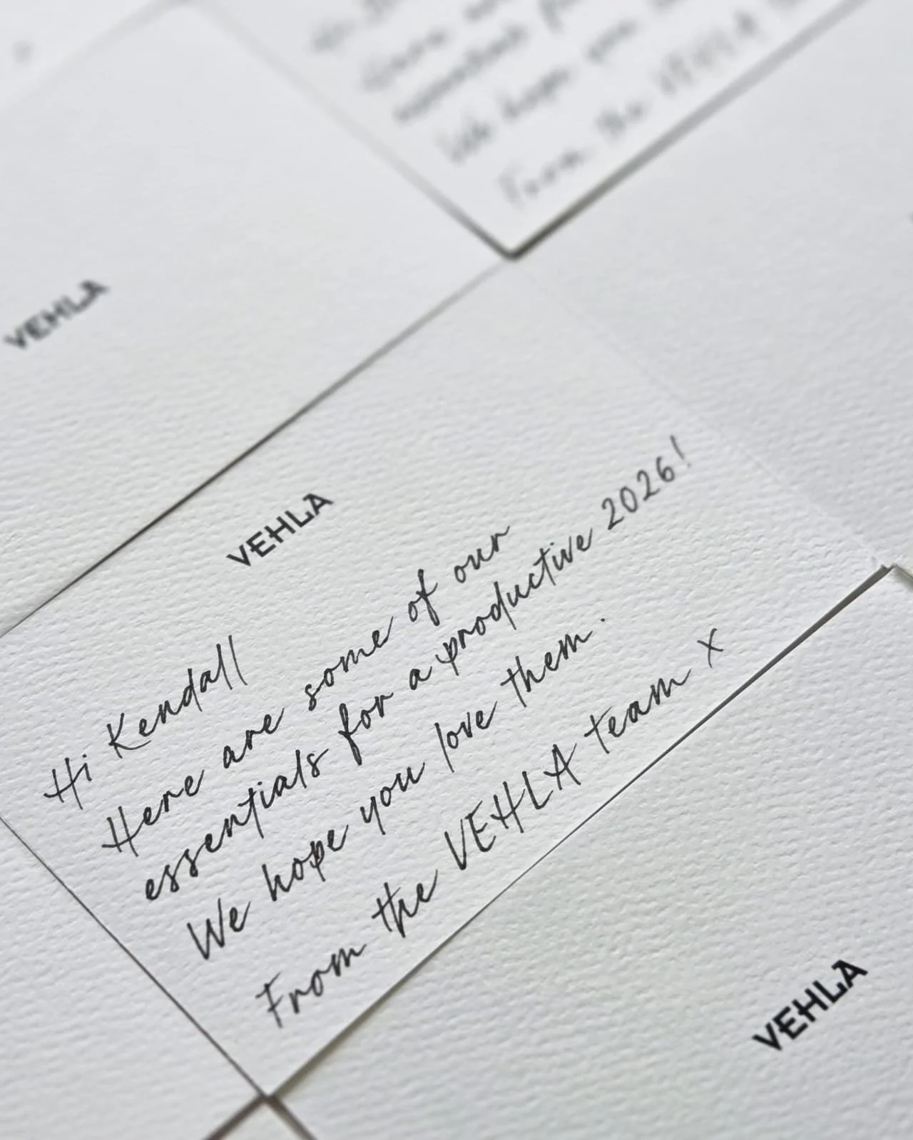 Bespoke calligraphy cards for VEHLA PR Package
