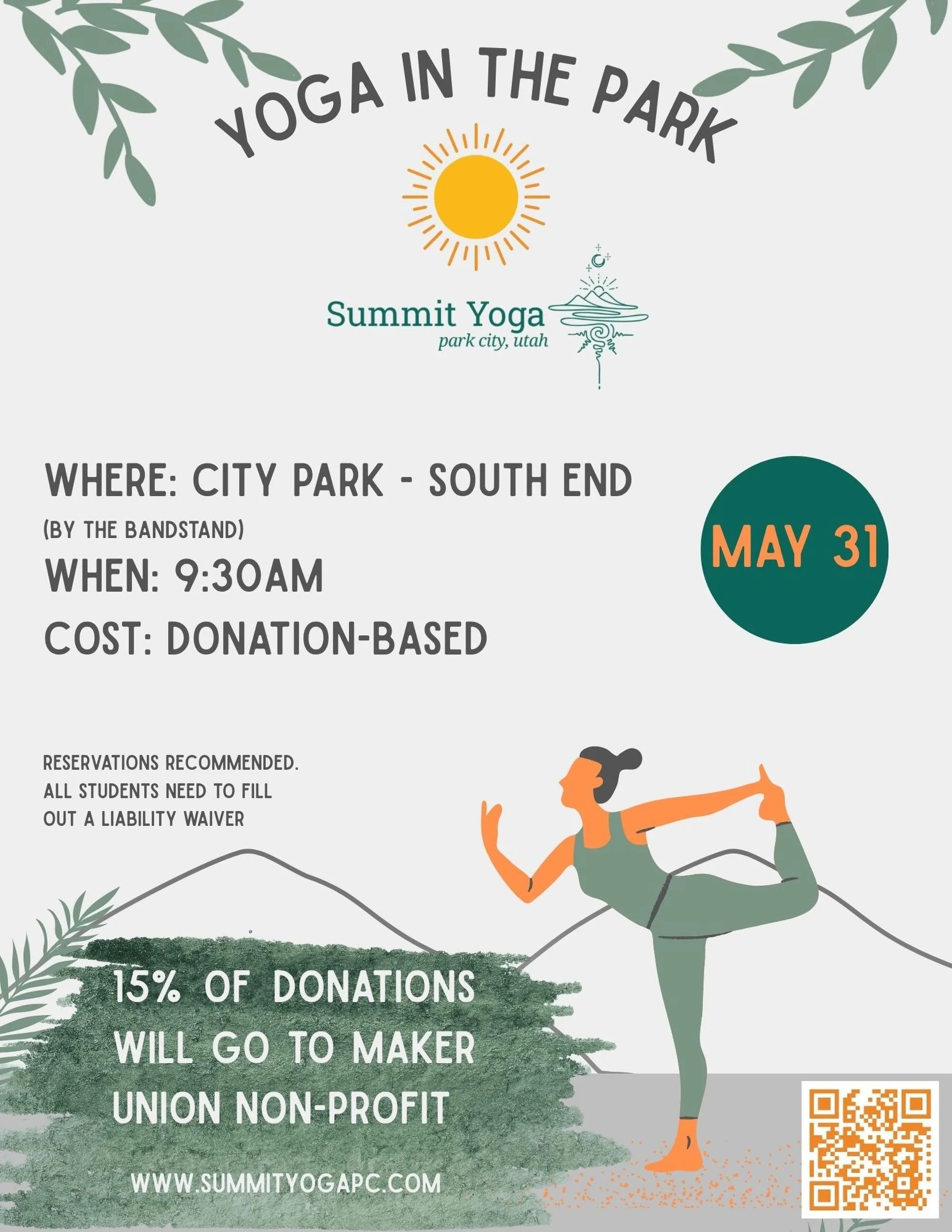 Sunday! Join us at City Park with a morning flow for a good cause. The class is donation-based and 15% of donations will go to our friends at @maker_union 

Reservations are recommended, all students will need to fill out a liability waiver. Can&rsqu